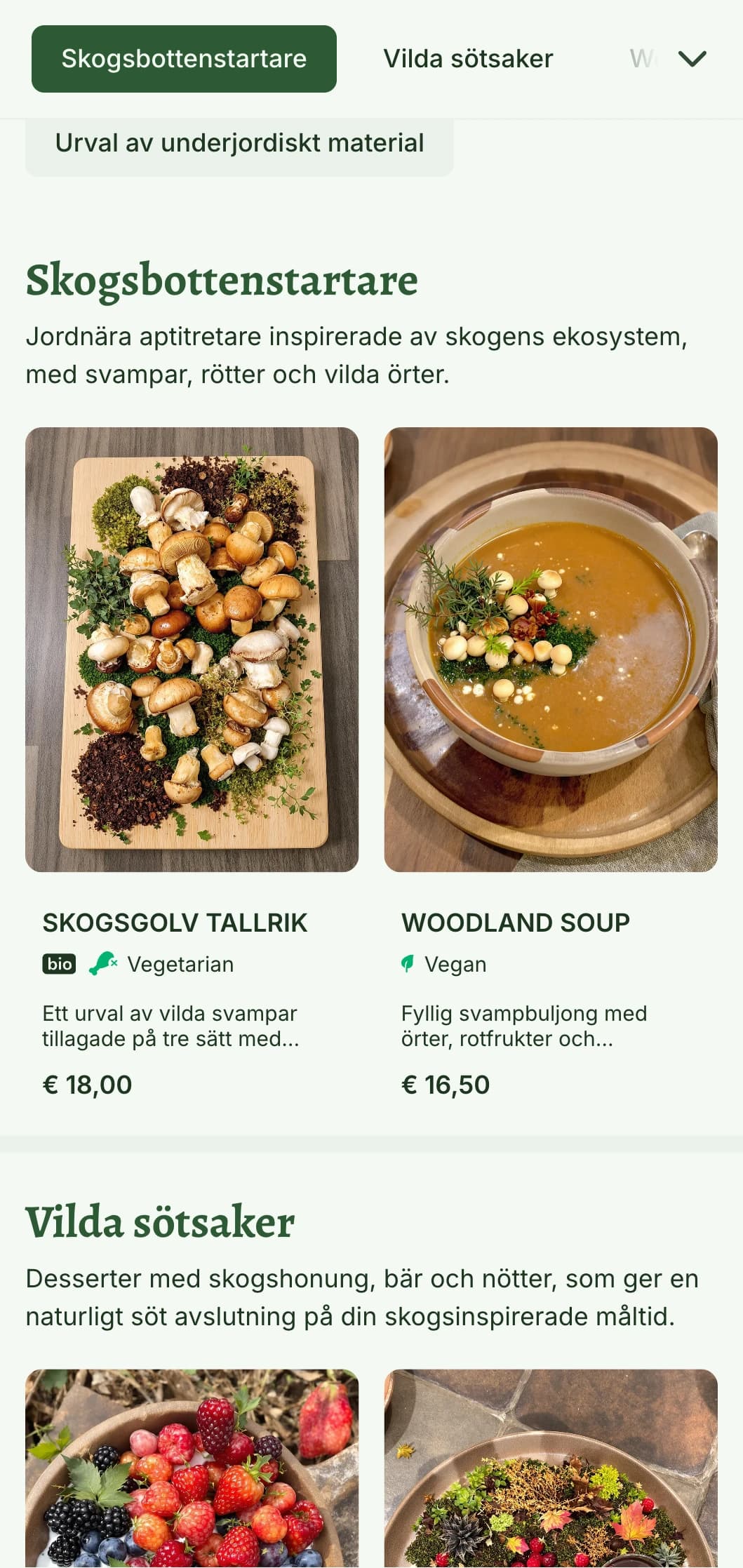 Mystisk, skogsinspirerad lunchmenydesign med skogselement och naturliga texturer, perfekt för restauranger i skogsmiljöer eller med skogstema.