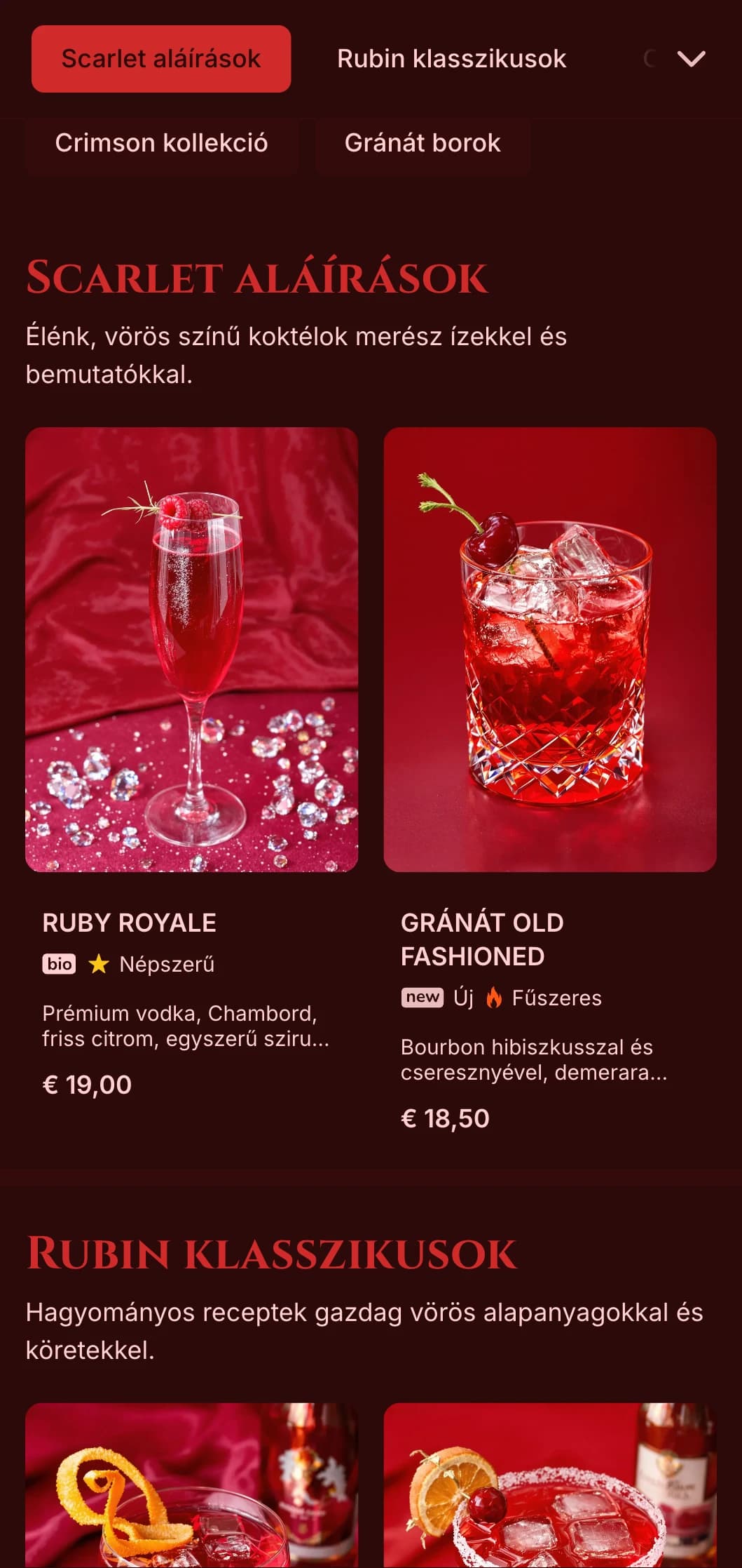 Mélyvörös design gazdag textúrákkal szenvedélyes bor- és koktélbárok számára.