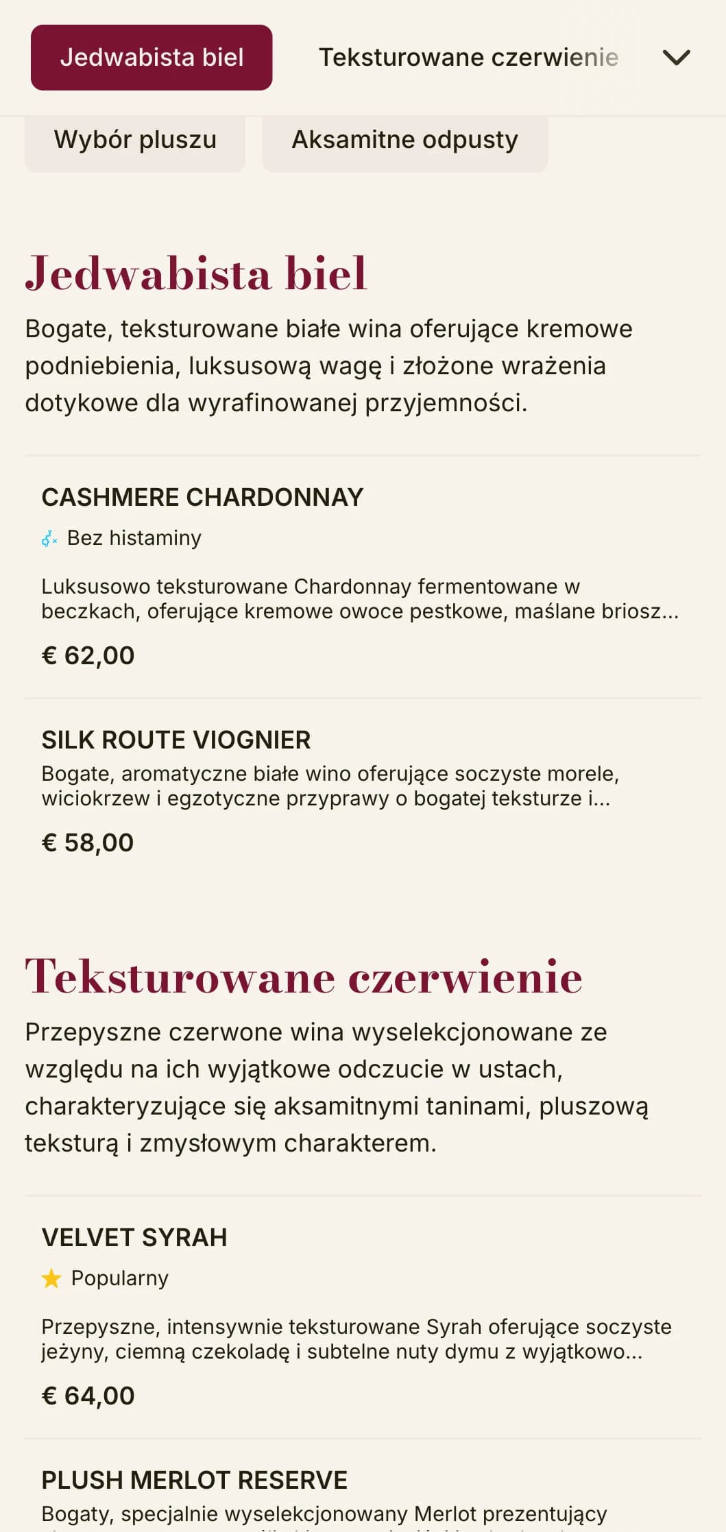 Bogato teksturowany szablon karty win z akcentami z głębokiego czerwonego aksamitu i luksusowymi elementami, idealny do ekskluzywnych piwniczek z winami i kameralnych lokali gastronomicznych.
