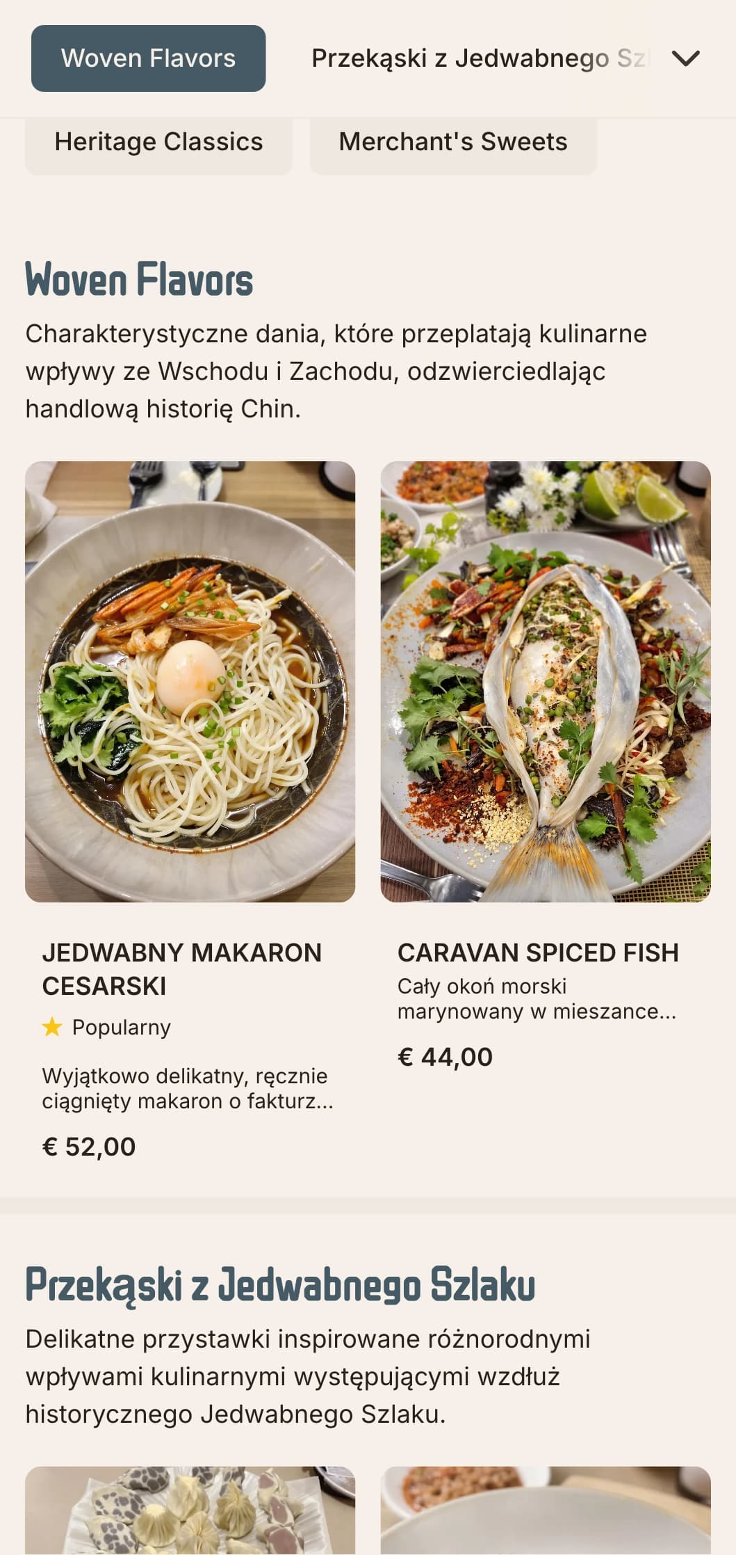 Eleganckie chińskie menu inspirowane tradycjami jedwabiu, z wyrafinowanymi teksturami zapewniającymi ekskluzywne doznania kulinarne.