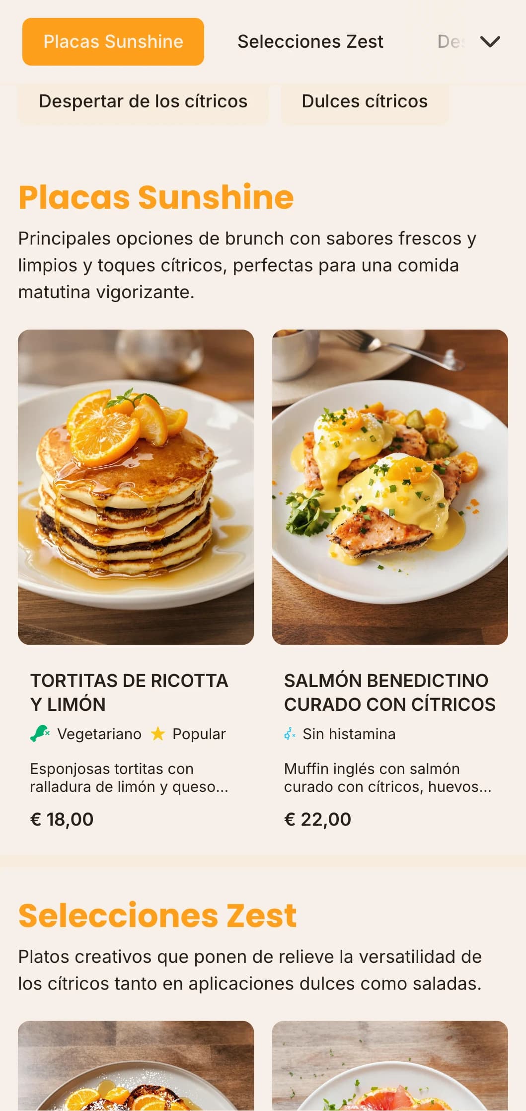 Brillante y enérgica plantilla de brunch con toques de naranja, perfecta para bares de zumos y cafeterías orientadas a la salud.