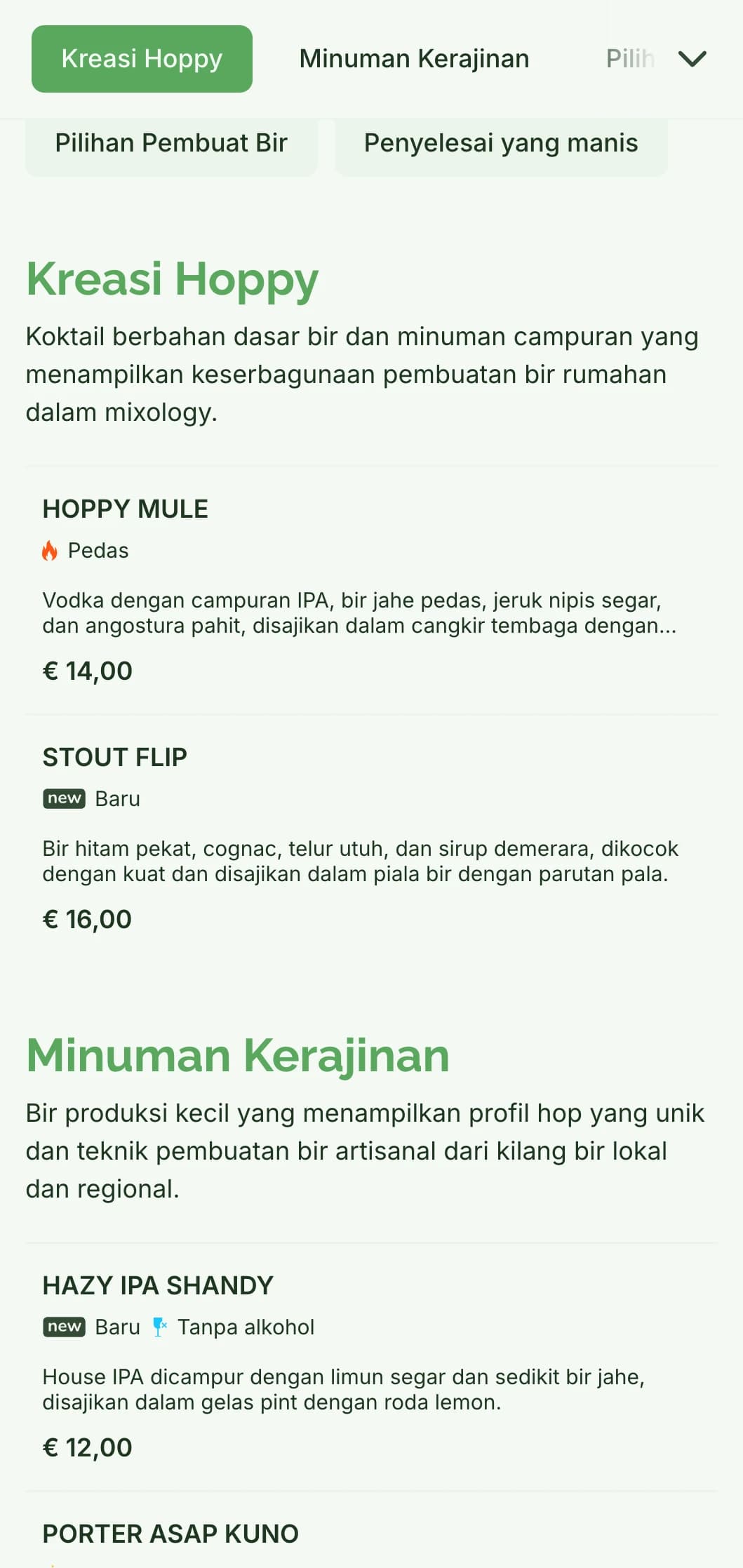 Desain menu yang rustic namun tetap berkelas untuk bar bir rumahan dan brewpub, dengan warna alami dan tekstur yang terinspirasi dari kayu.
