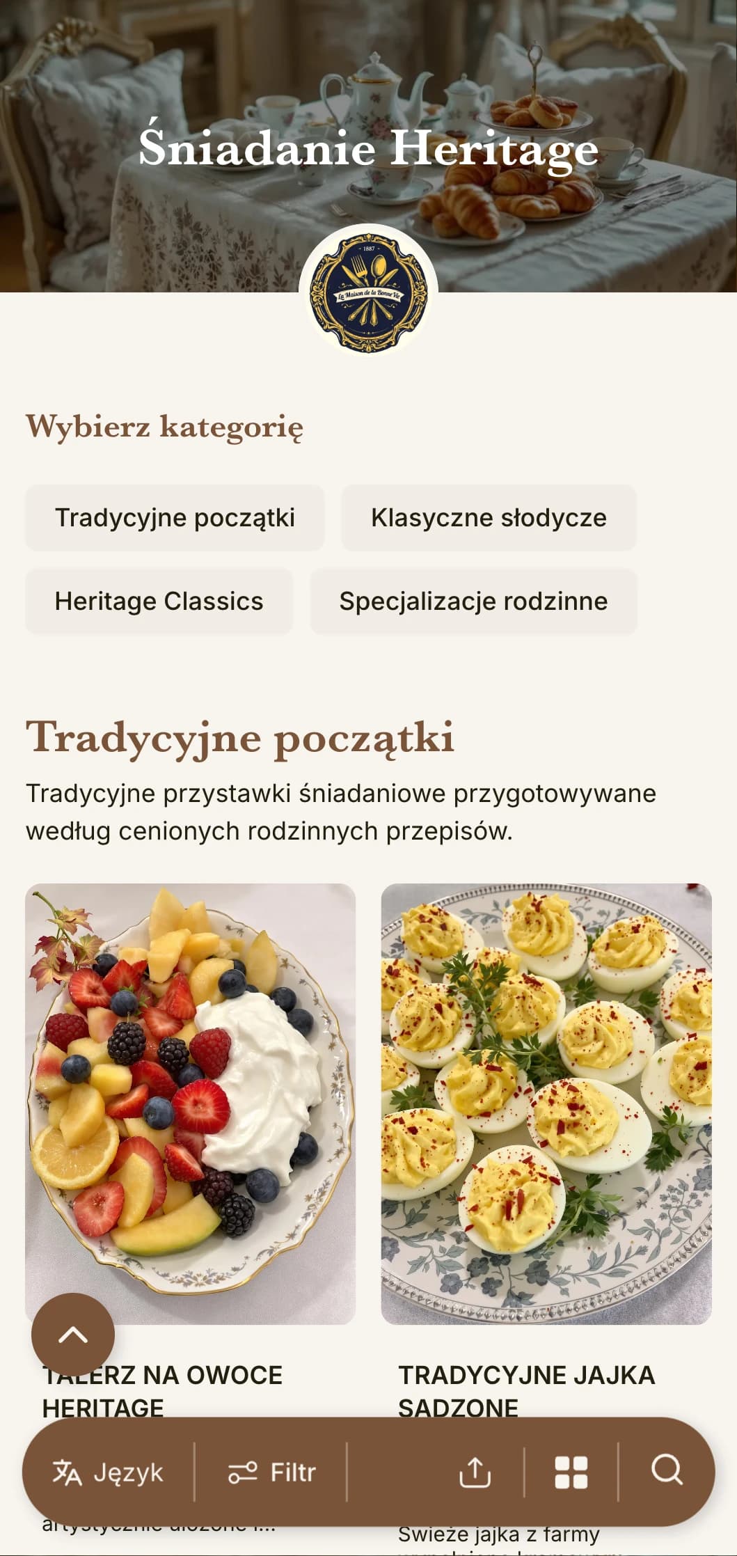 Tradycyjne śniadania inspirowane ponadczasowymi rodzinnymi przepisami i klasycznymi technikami kulinarnymi.