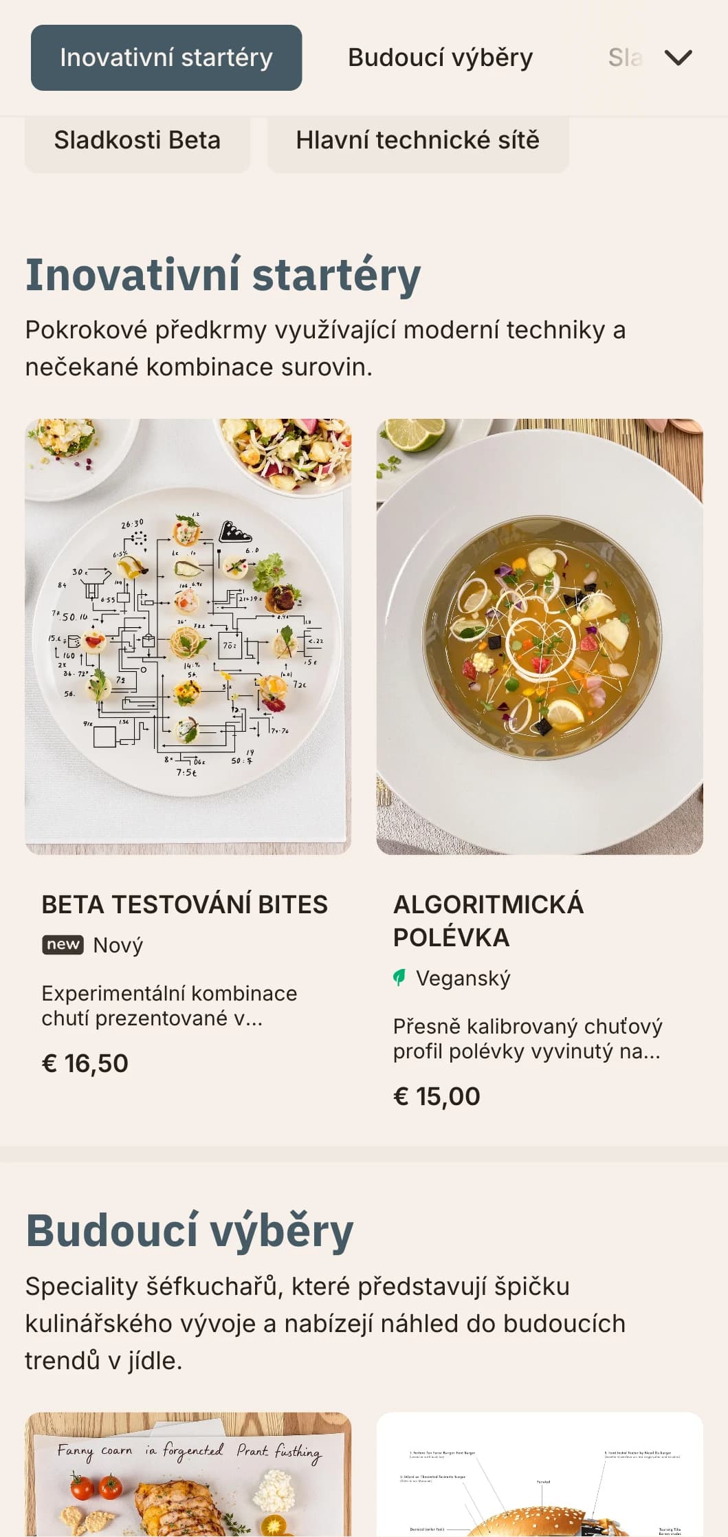 Inovativní, technologiemi inspirovaný design poledního menu s digitálními prvky a futuristickou estetikou, ideální pro restaurace v technologických čtvrtích a inovačních centrech.