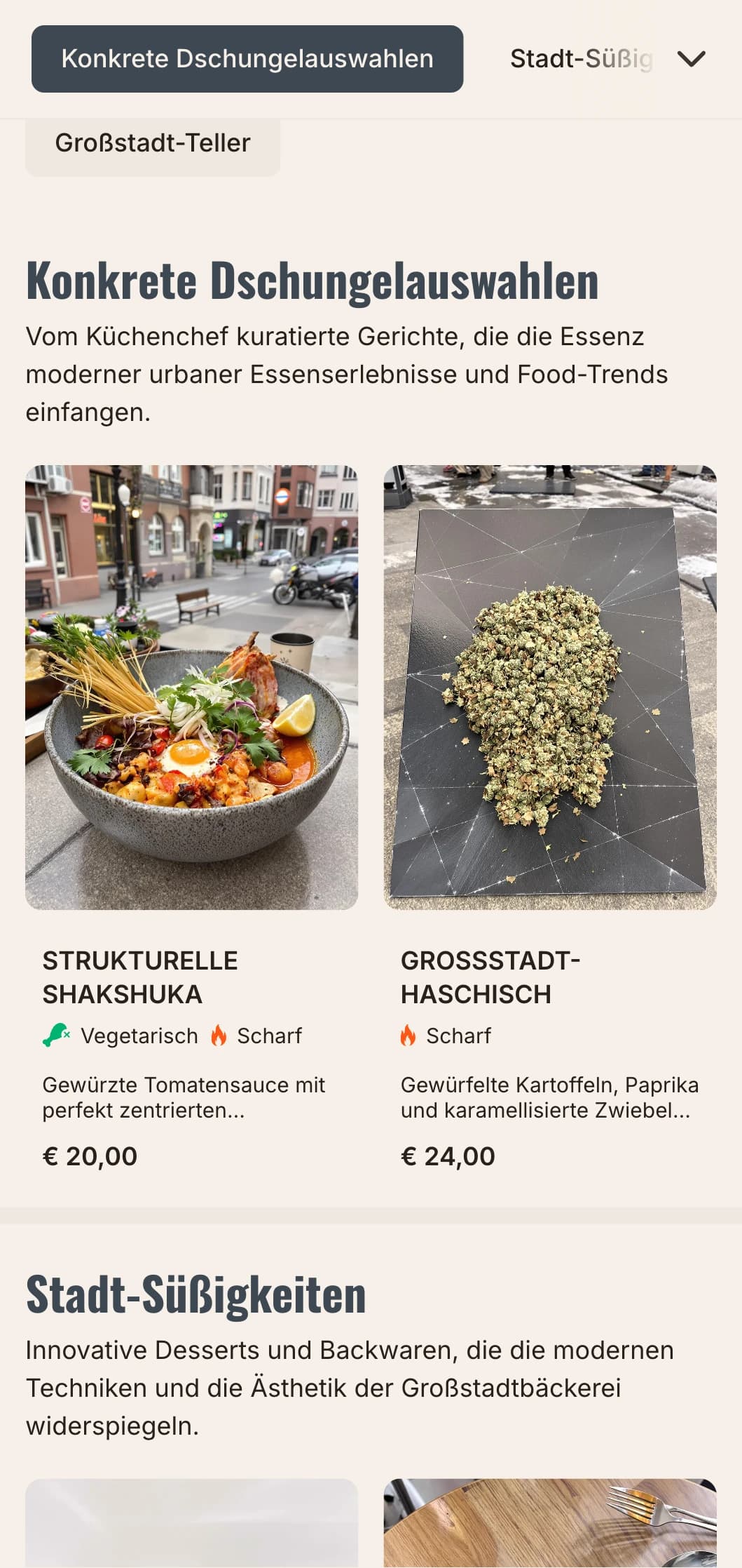 Kühne, urbane Brunch-Vorlage mit architektonischen Einflüssen, perfekt für Cafés im Stadtzentrum und moderne Lokale.