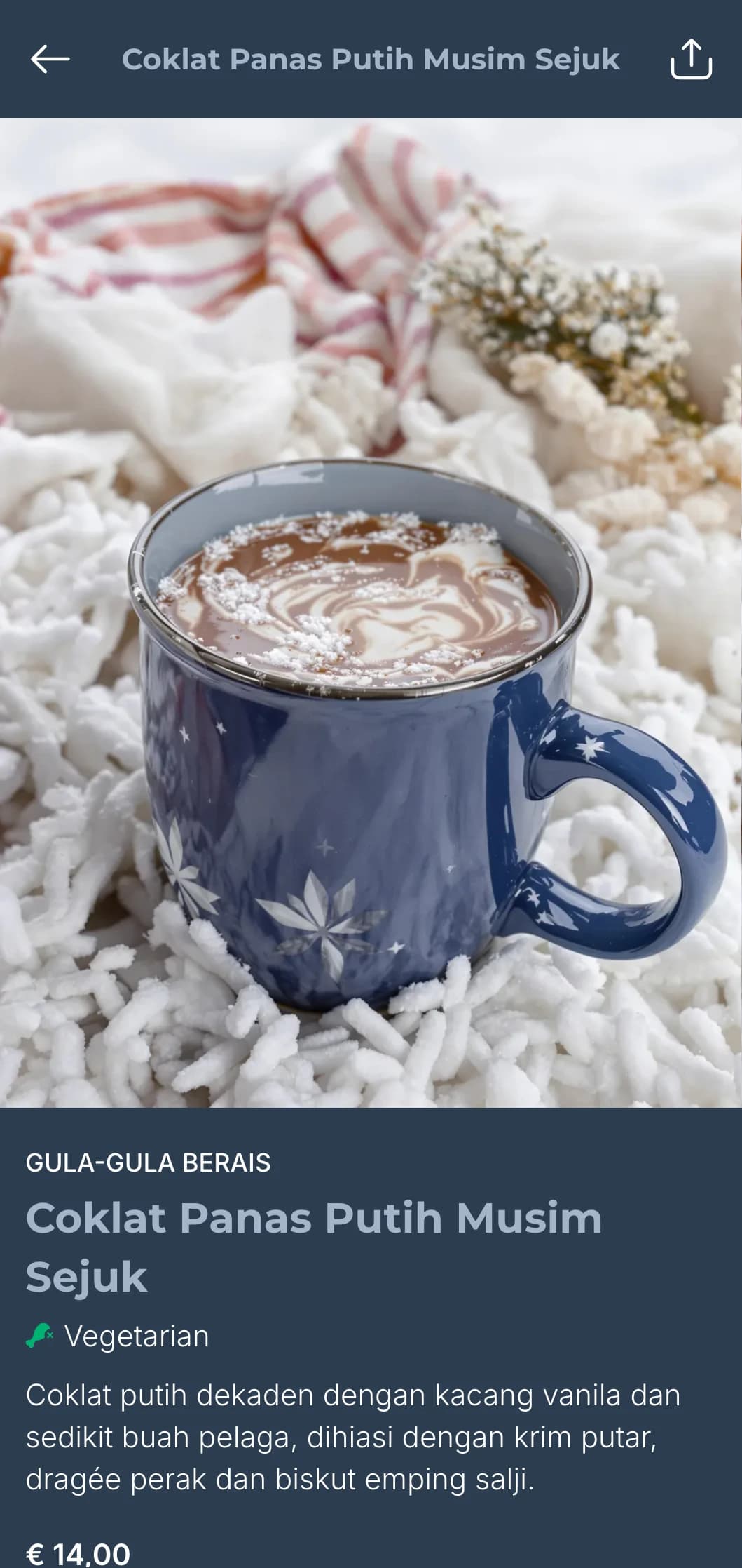 Templat makan tengah hari yang sejuk dan inspirasi musim sejuk dengan rona biru berais, sesuai untuk menu bermusim dan kafe musim sejuk yang selesa.