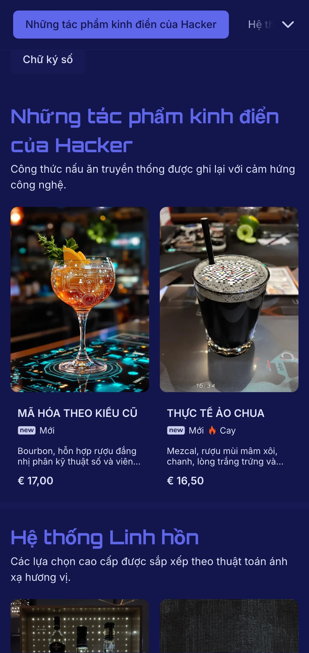 Thiết kế màu xanh và đen mang phong cách tương lai với các yếu tố kỹ thuật số cho quầy bar hiện đại.