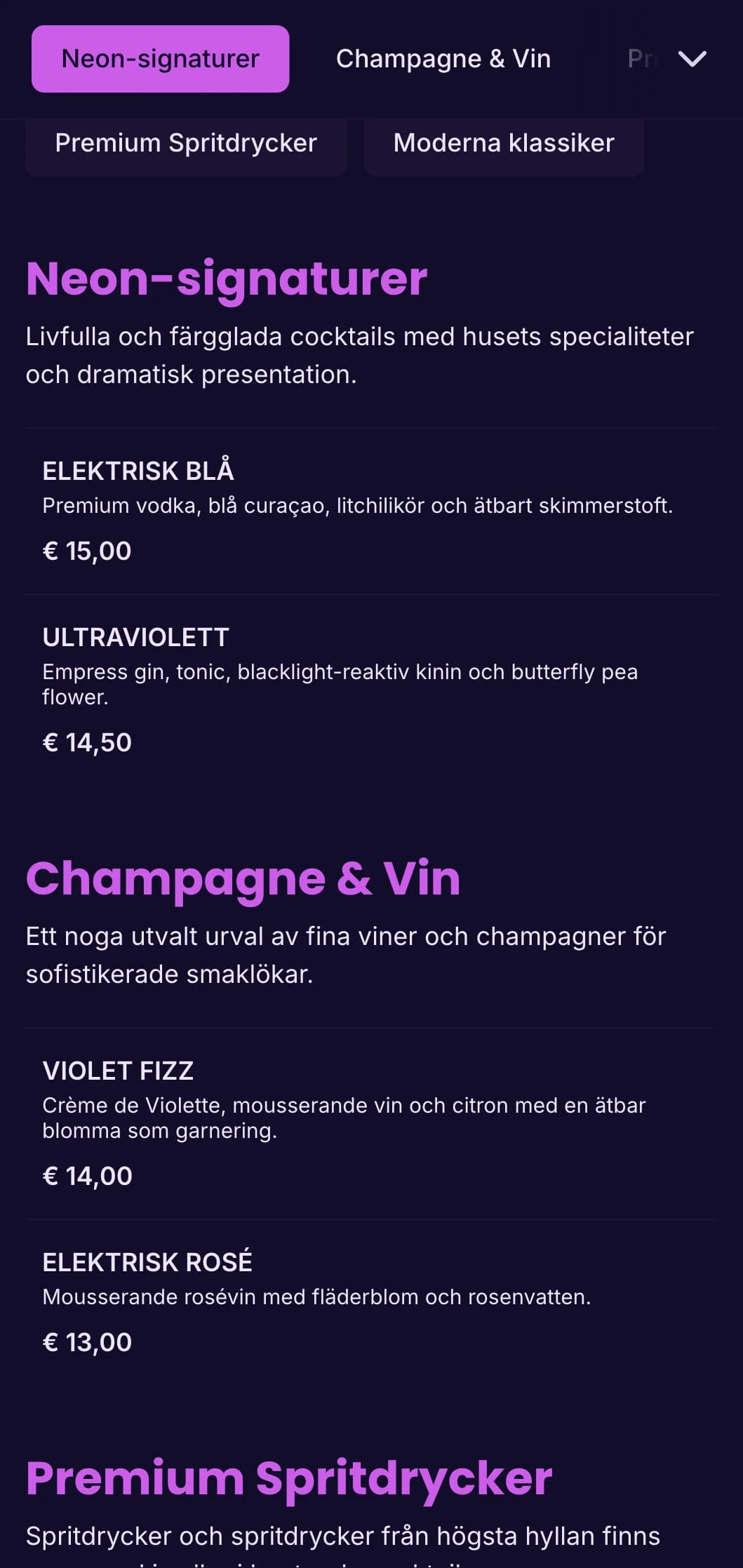 Vibrerande lila och ultraviolett design för trendiga nattklubbar och cocktailbarer.