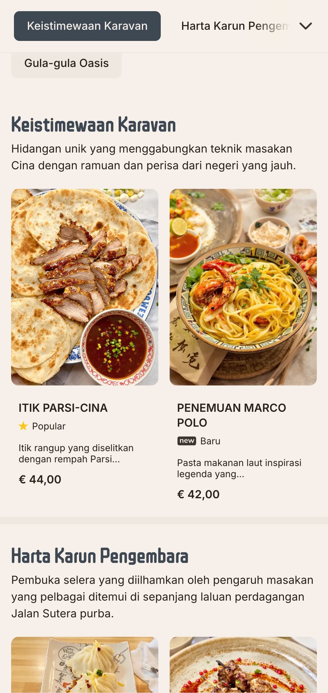Reka bentuk menu Cina yang elegan yang diilhamkan oleh Jalan Sutera yang bersejarah, menampilkan unsur budaya yang halus dan palet warna yang canggih.