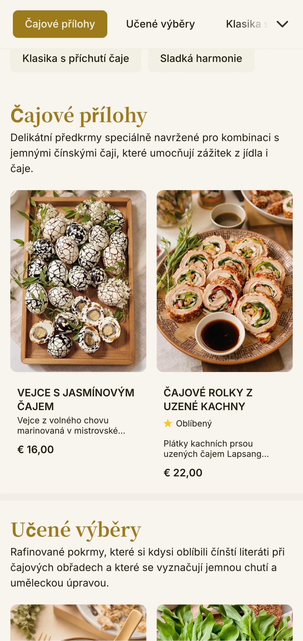 Rafinovaný design čínského menu inspirovaný tradičními čajovými obřady s elegantní typografií a klasickými prvky pro párování čaje.