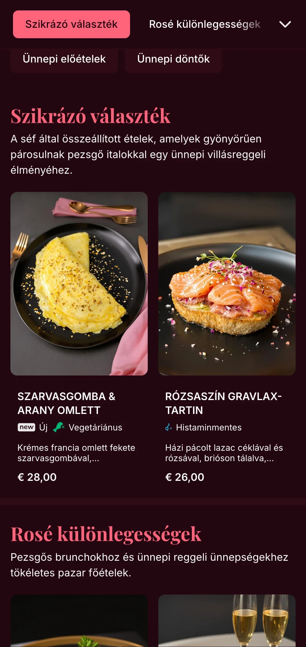 Fényűző rózsaszín témájú brunch sablon arany ékezetekkel, tökéletes pezsgős brunchokhoz és ünnepi vacsorákhoz.