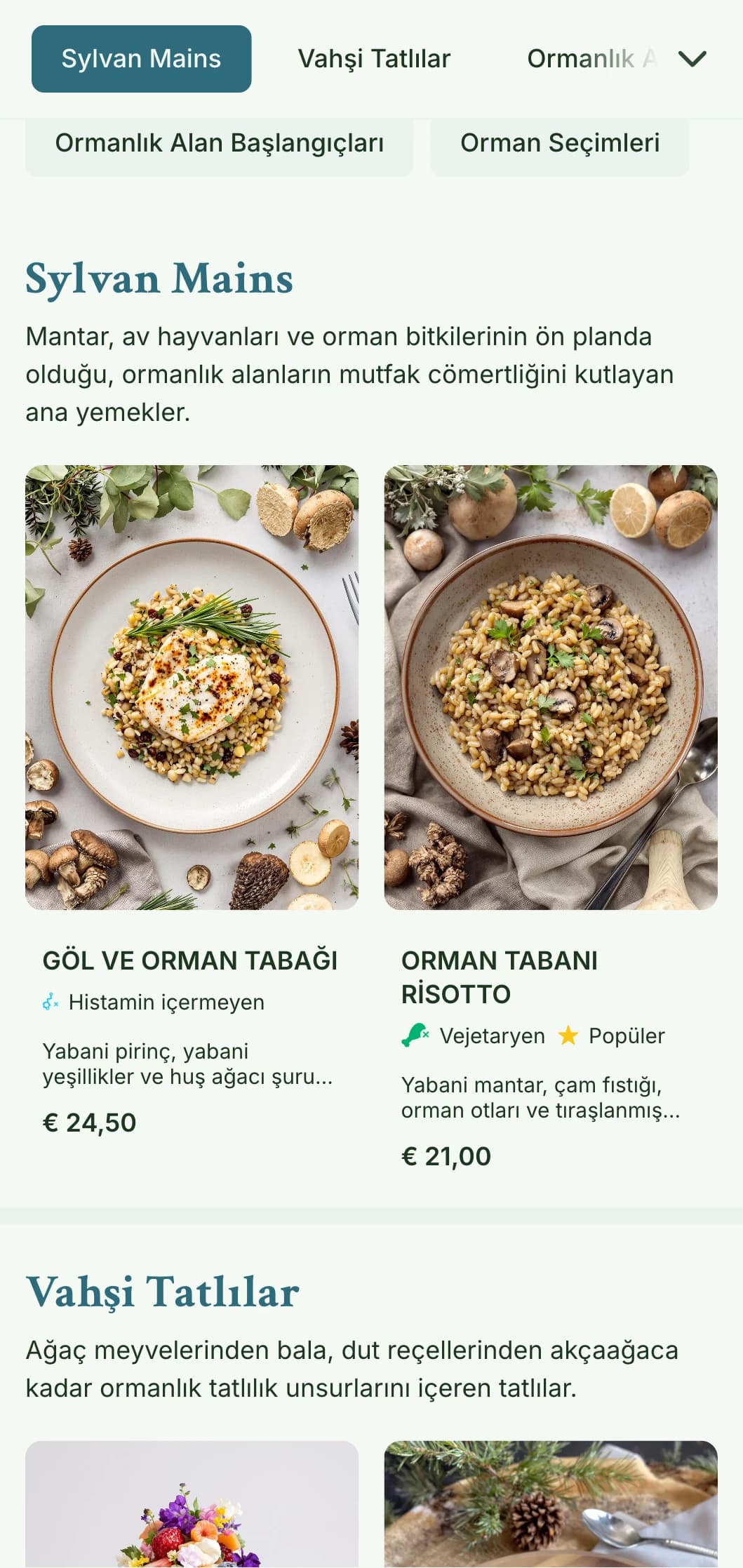 Doğal ortamlara ve parklara yakın restoranlar için mükemmel olan, organik dokulara ve toprak tonlarına sahip, ormanlık alanlardan ilham alan sakin öğle yemeği menüsü tasarımı.