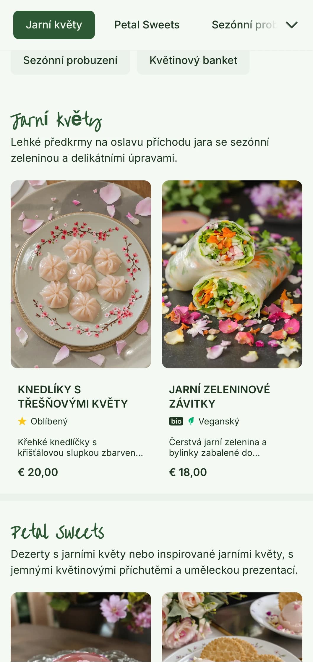 Svěží čínský design jídelního lístku inspirovaný květy třešní a švestek s jemnými vzory pro sezónní jarní nabídku.