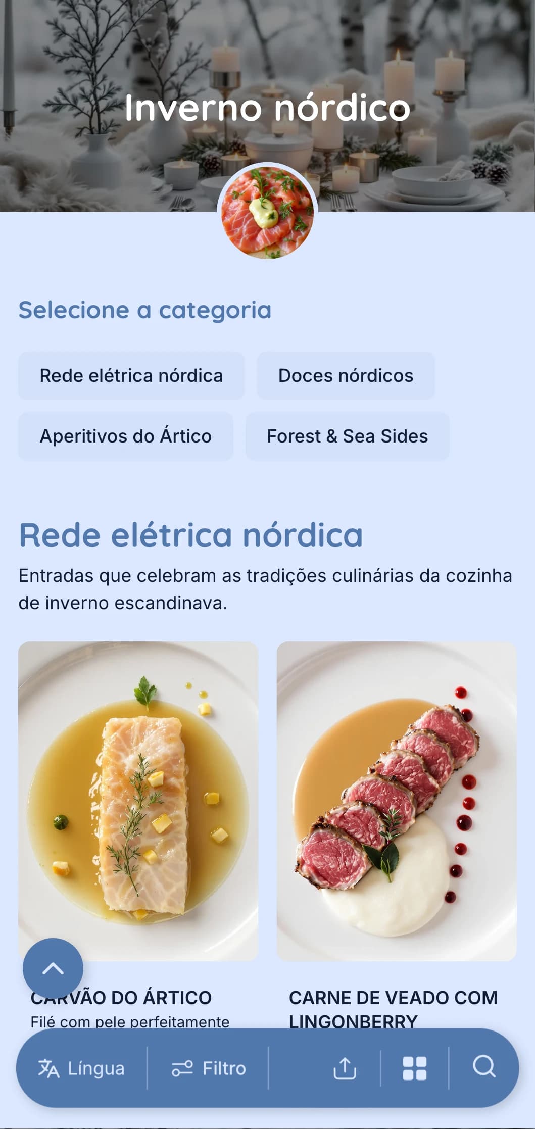 Serviço de bufê limpo e minimalista de inspiração escandinava com elementos preservados, sabores puros e apresentação inspirada na natureza para reuniões elegantes.
