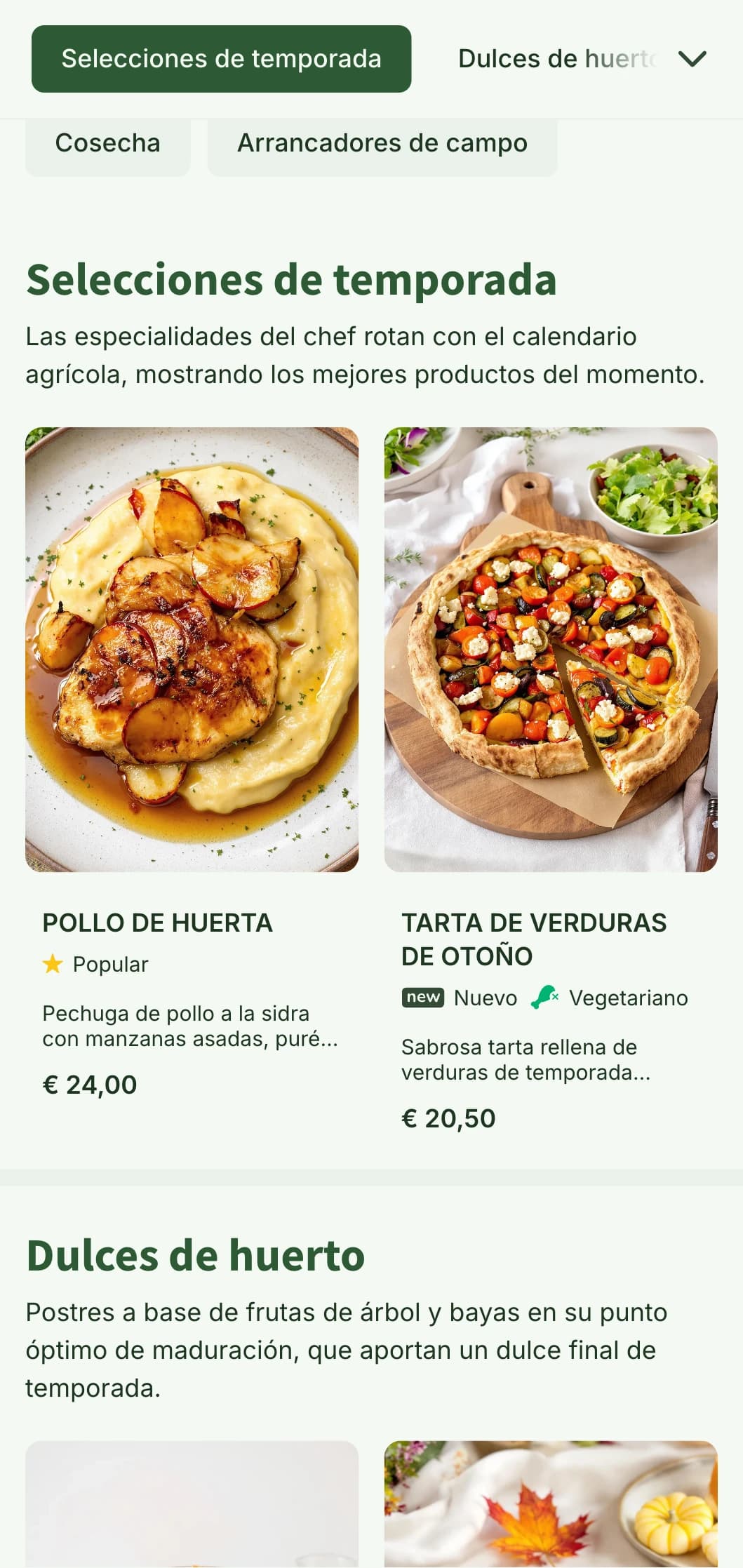 Diseño de menú de temporada para almuerzos con temática de cosecha, tonos cálidos otoñales y elementos agrícolas, perfecto para restaurantes de la granja a la mesa y restaurantes rurales.