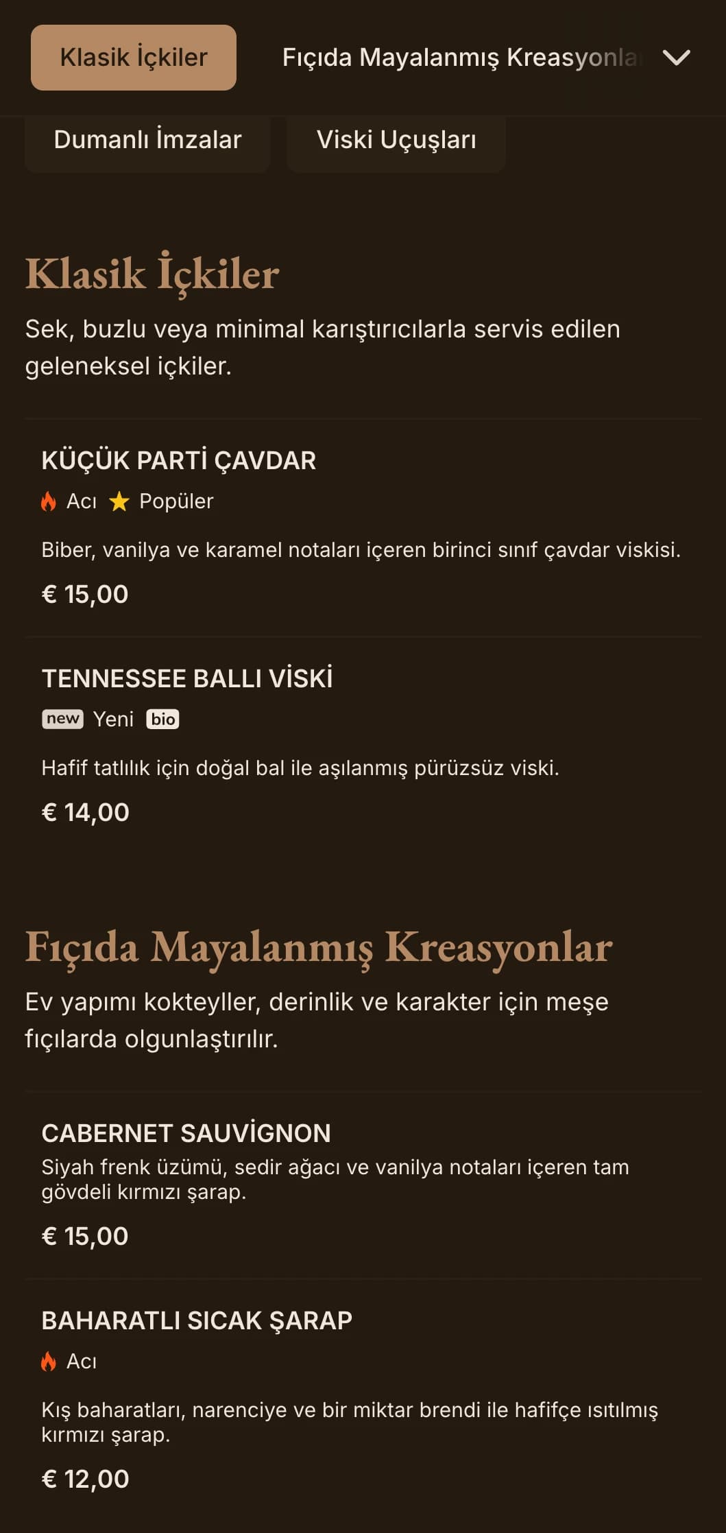 Viski barları ve geleneksel publar için klasik tipografi ile zengin kahverengi tonları.