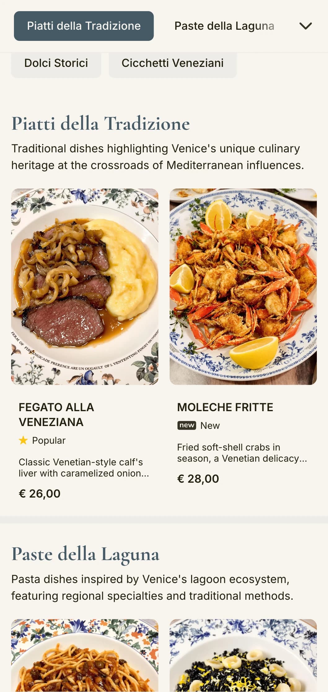 Intimate design inspired by Venice's traditional wine bars with small plates (cicchetti) tradition.
