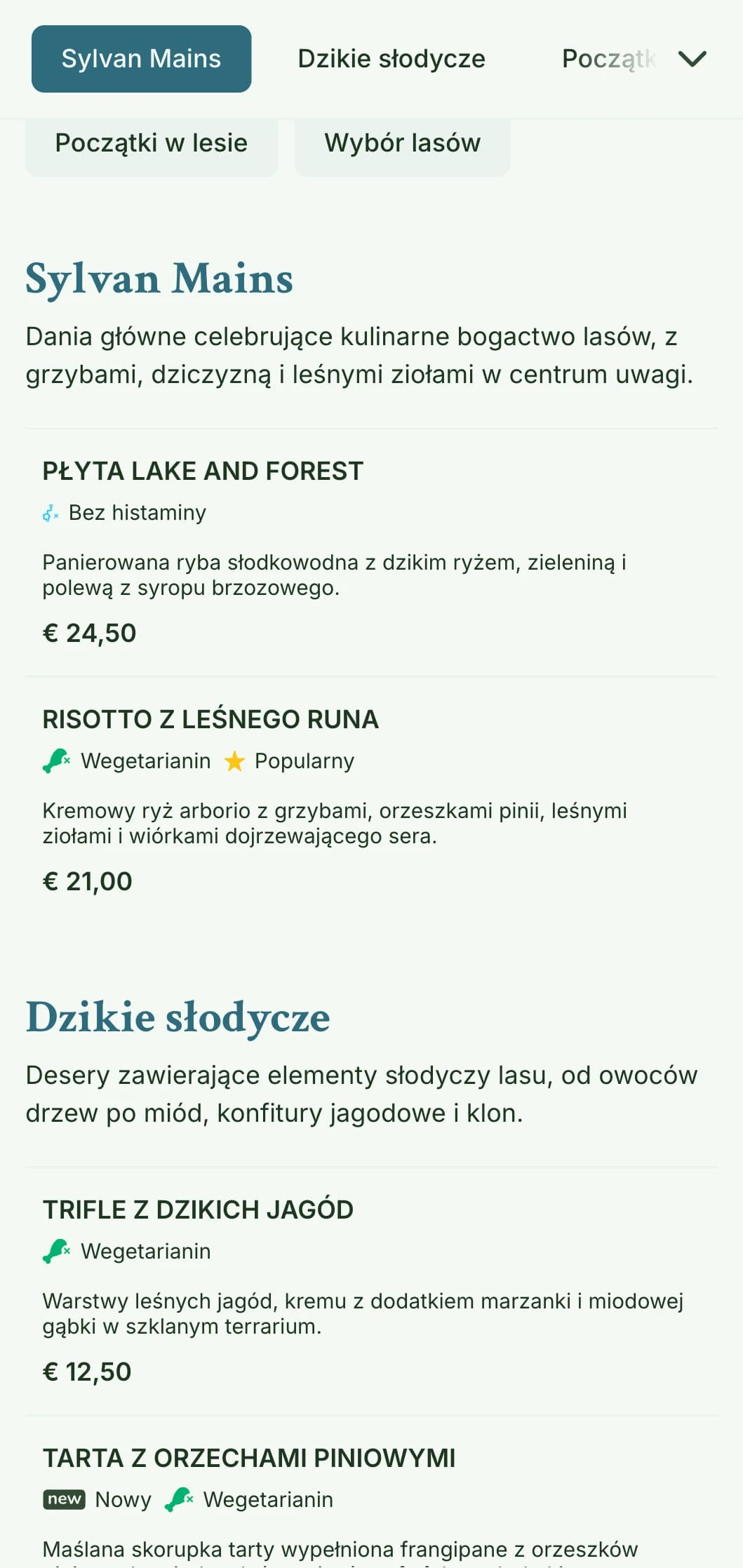 Spokojny, inspirowany lasem projekt menu lunchowego z organicznymi teksturami i odcieniami ziemi, idealny dla restauracji w pobliżu przyrody i parków.
