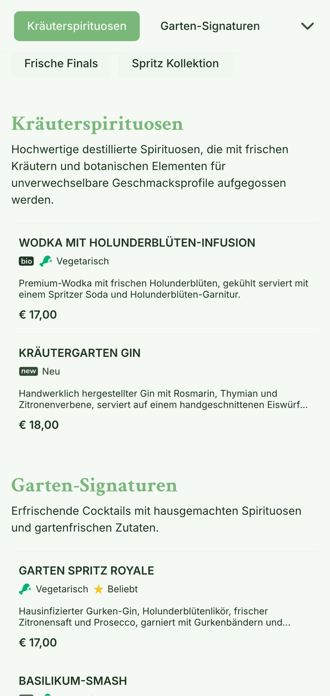 Ein frisches, garteninspiriertes Design für Bars, die auf Schorlen und frische botanische Cocktails spezialisiert sind, mit leichter, luftiger Typografie.