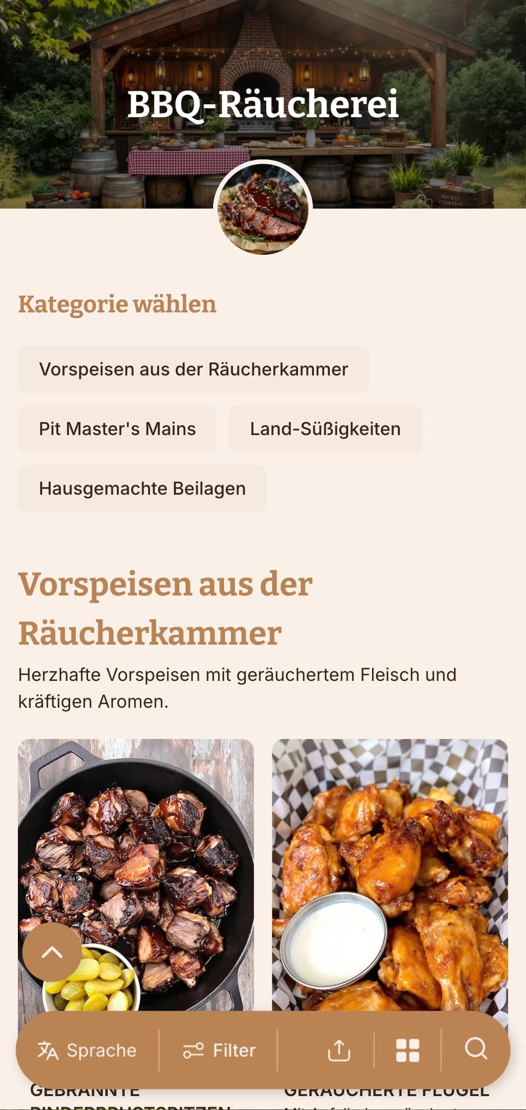 Herzhaftes Barbecue-Catering mit geräuchertem Fleisch, hausgemachten Beilagen und rustikaler Präsentation für Versammlungen im Freien und zwanglose Feiern.