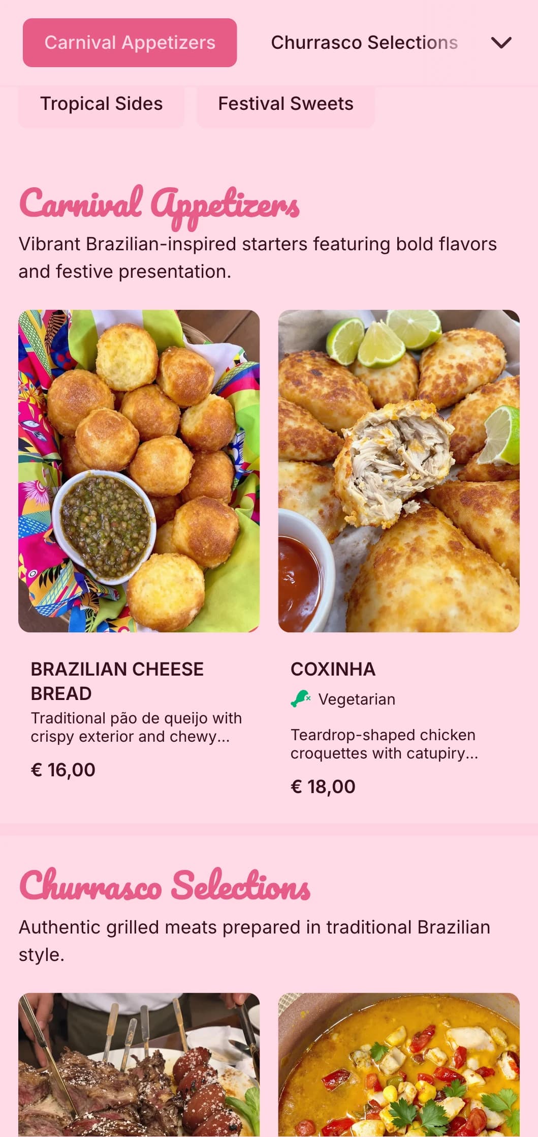 Energetic Brazilian-inspired catering featuring grilled meats, tropical elements, and festive presentation for lively celebrations.