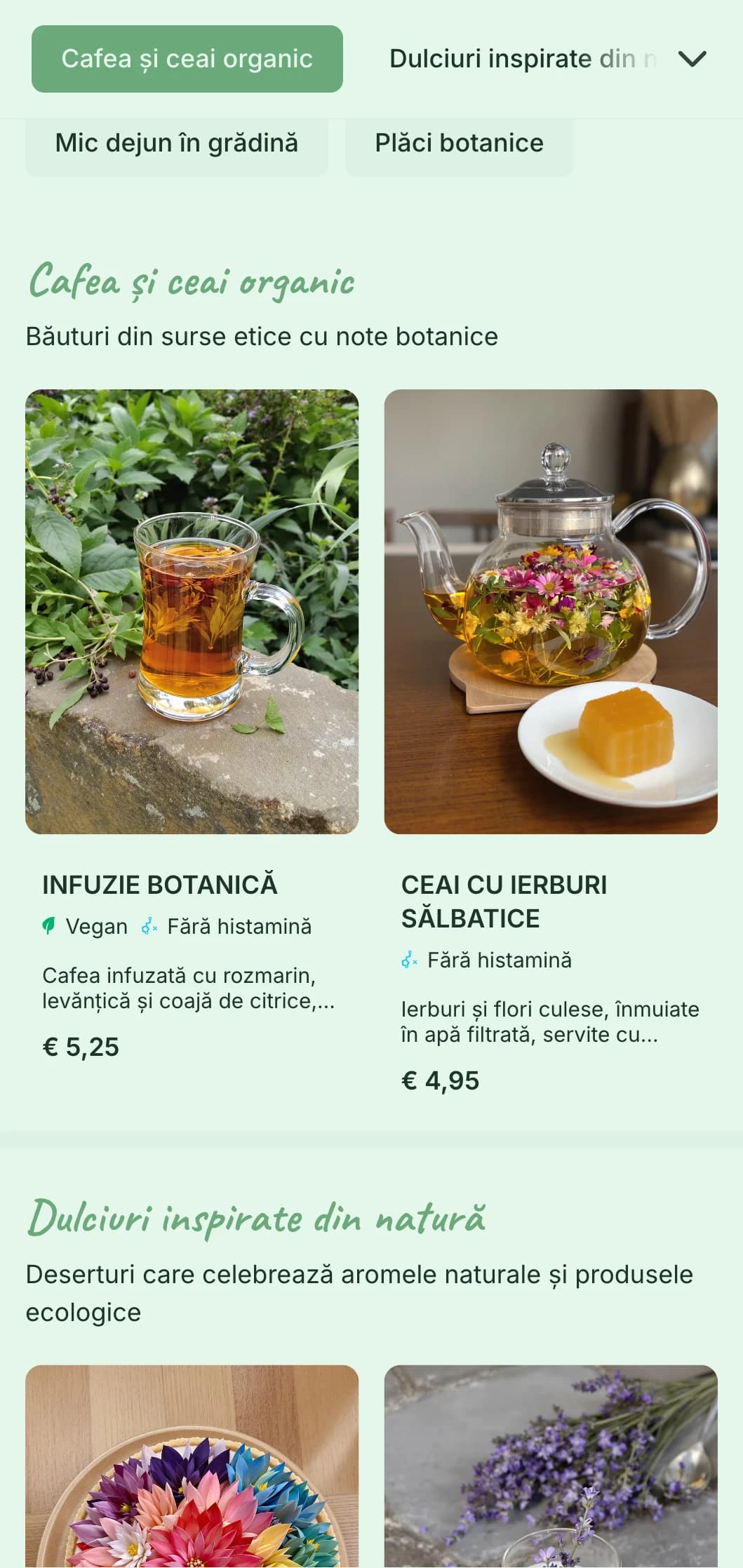 Design proaspăt cu tematică verde și elemente botanice pentru cafenele cu grădină și localuri de brunch organic.