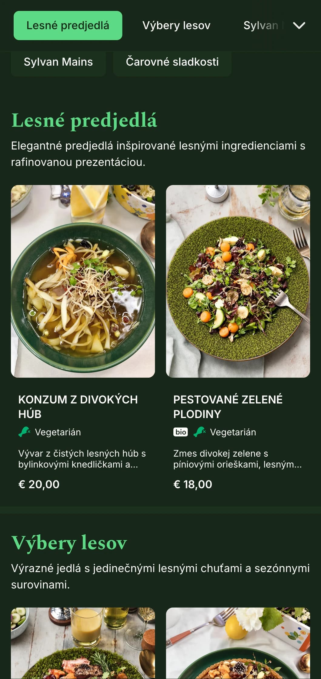 Sofistikované večerné menu inšpirované hlbokými lesnými tónmi a prírodnými textúrami, ktoré sú ideálne pre kuchyňu inšpirovanú lesom.