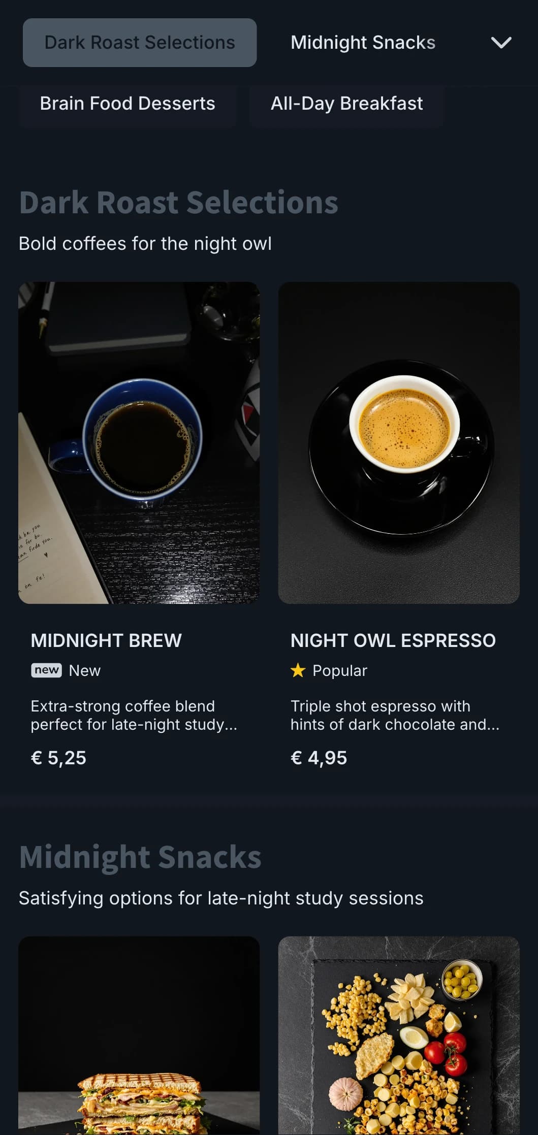 Deep blue and grey tones for late-night study cafes and 24-hour coffee shops.