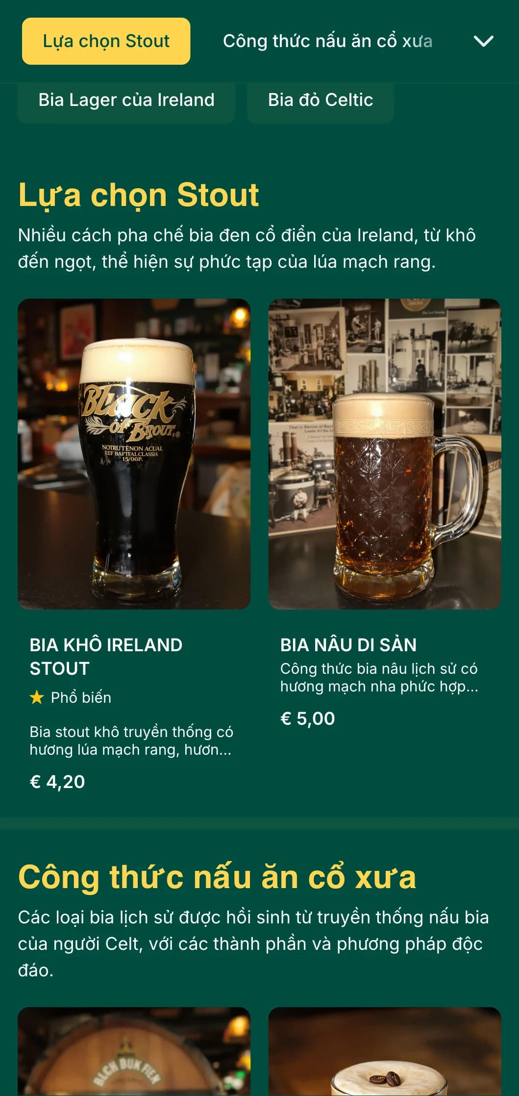 Mẫu lấy cảm hứng từ quán rượu truyền thống của Ireland với tông màu ngọc lục bảo và điểm nhấn thắt nút Celtic, hoàn hảo cho các cơ sở theo chủ đề Ireland.