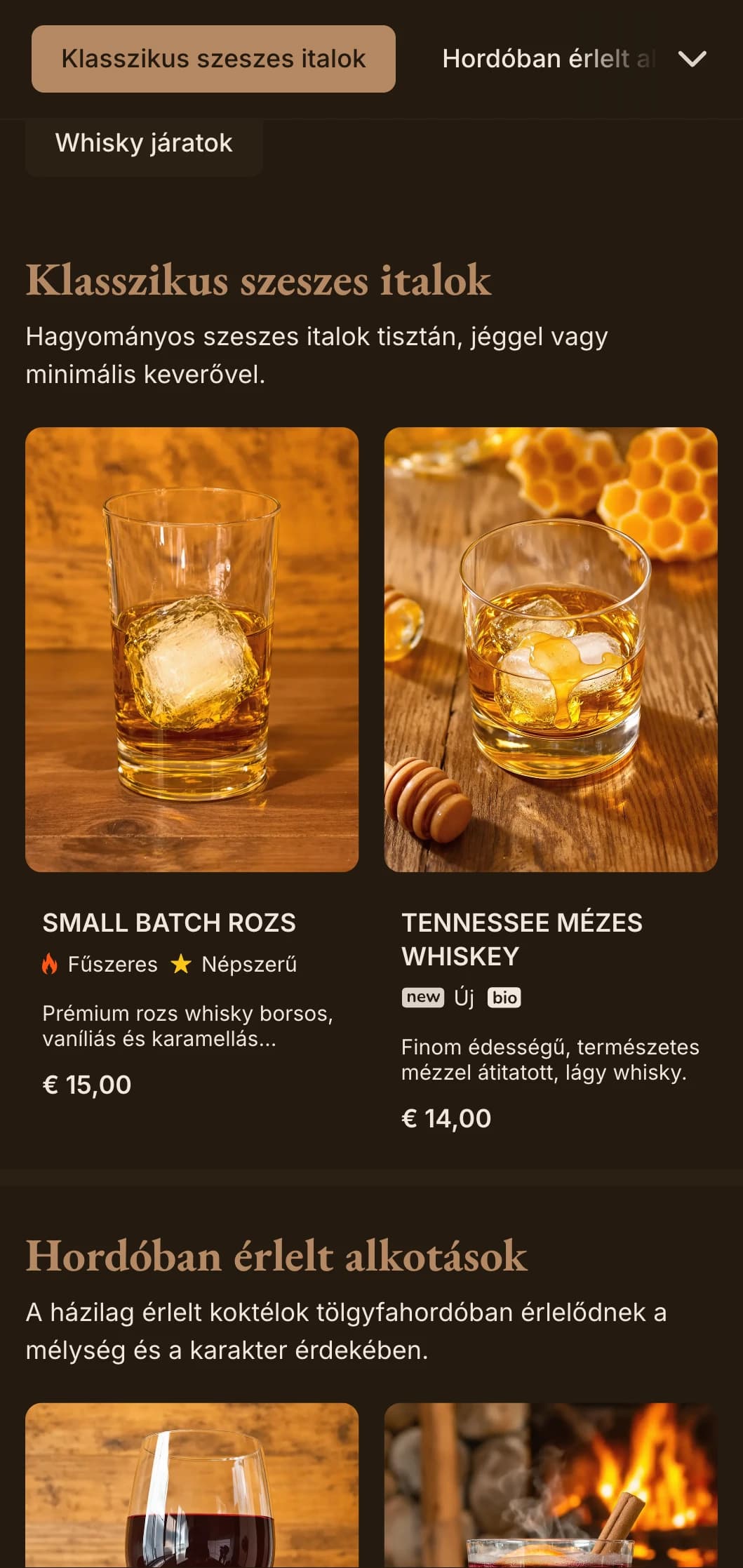 Gazdag barna tónusok klasszikus tipográfiával whiskybárok és hagyományos kocsmák számára.