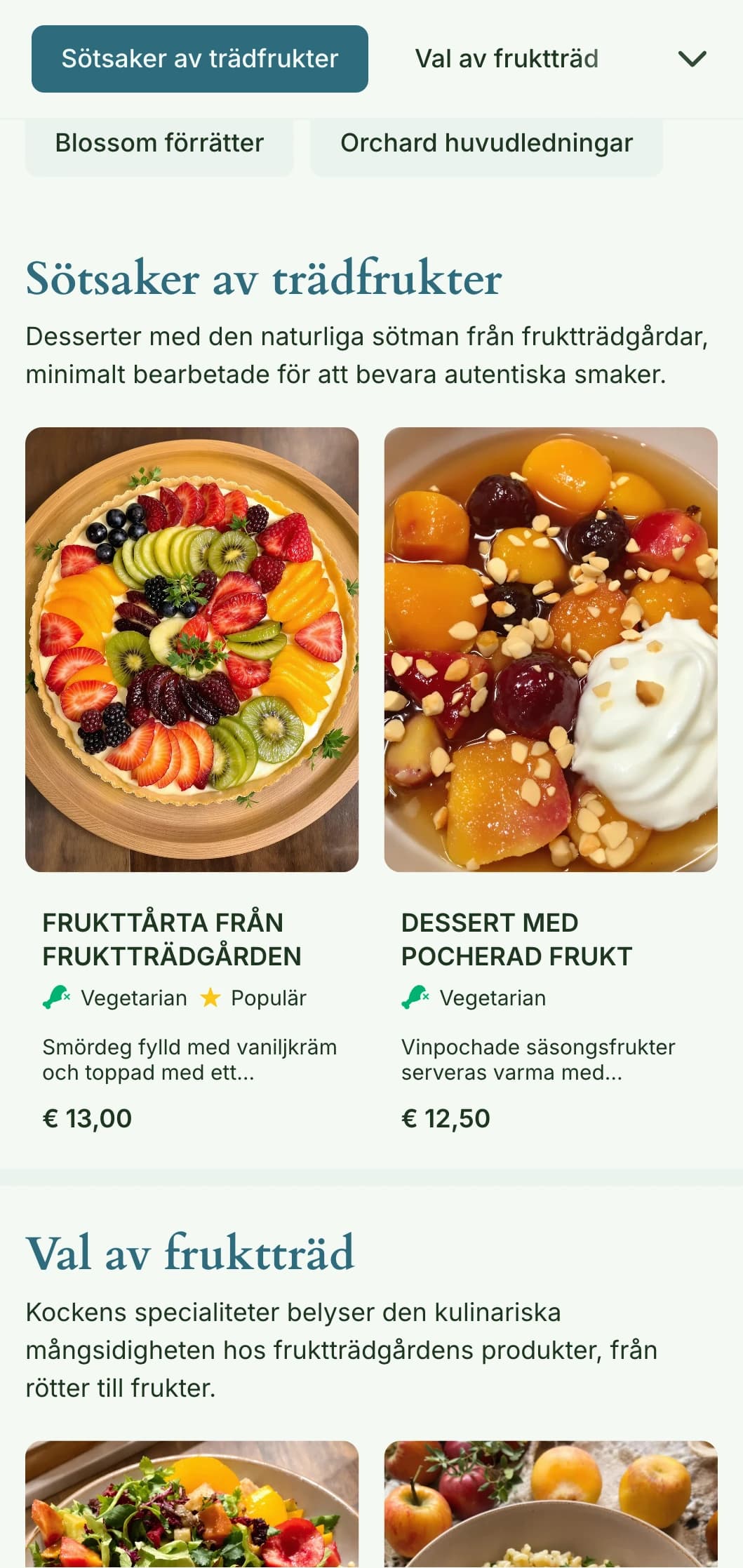 Fruktrik, fruktträdgårdsinspirerad lunchmenydesign med säsongselement och naturligt överflöd, perfekt för restauranger som använder trädfrukter och fruktträdgårdsprodukter.