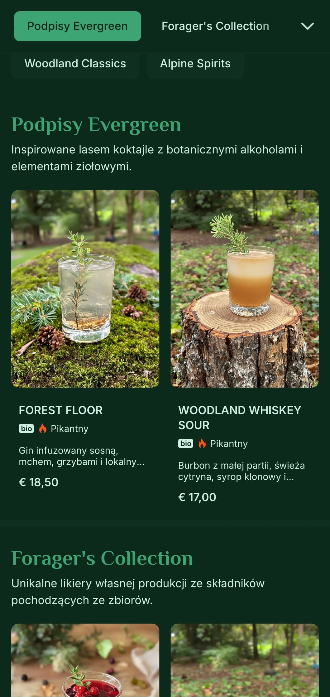 Bujny zielony design inspirowany lasami sosnowymi dla barów inspirowanych naturą.
