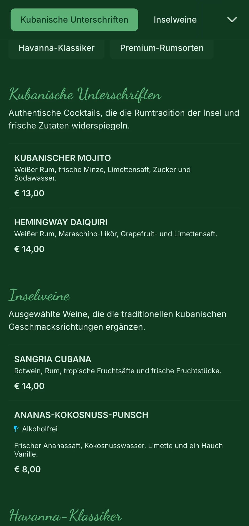Tropisch grünes Design mit Vintage-Elementen für kubanisch inspirierte Rum-Bars.