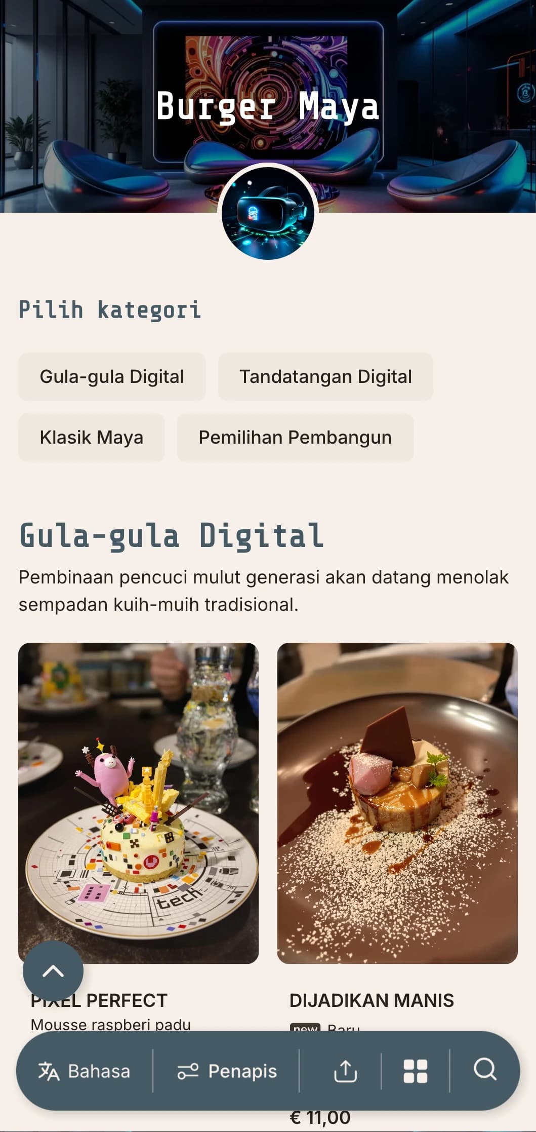 Konsep burger yang diilhamkan oleh alam digital yang meraikan teknologi dan pengalaman maya.