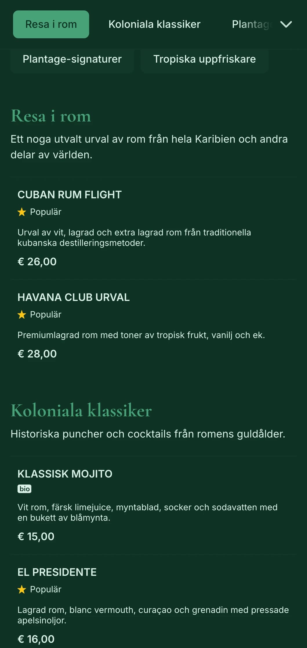 Grön design med historiska karibiska element för barer med fokus på rom.
