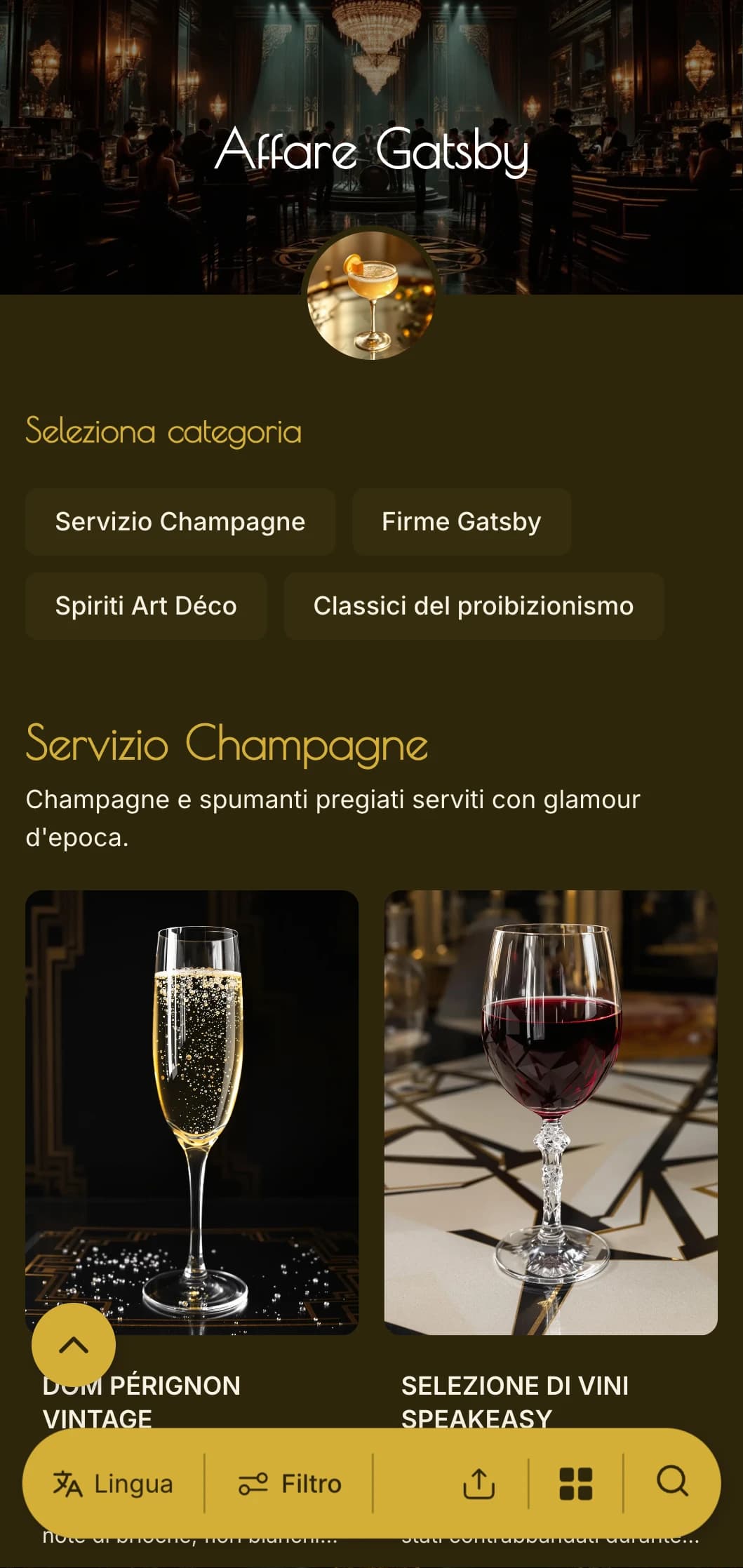 Design glamour in oro e nero con motivi autentici degli anni '20 per salotti di lusso.
