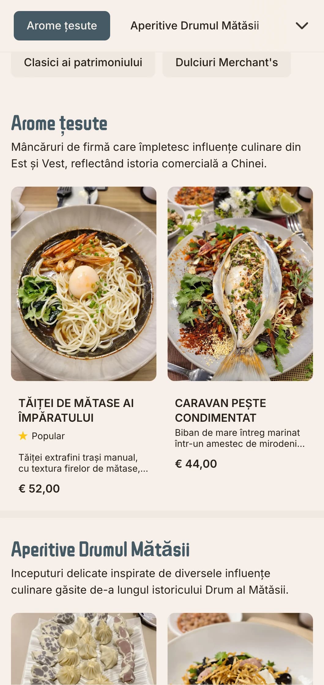 Meniu chinezesc elegant inspirat de tradițiile mătăsii, cu texturi rafinate pentru experiențe culinare de lux.