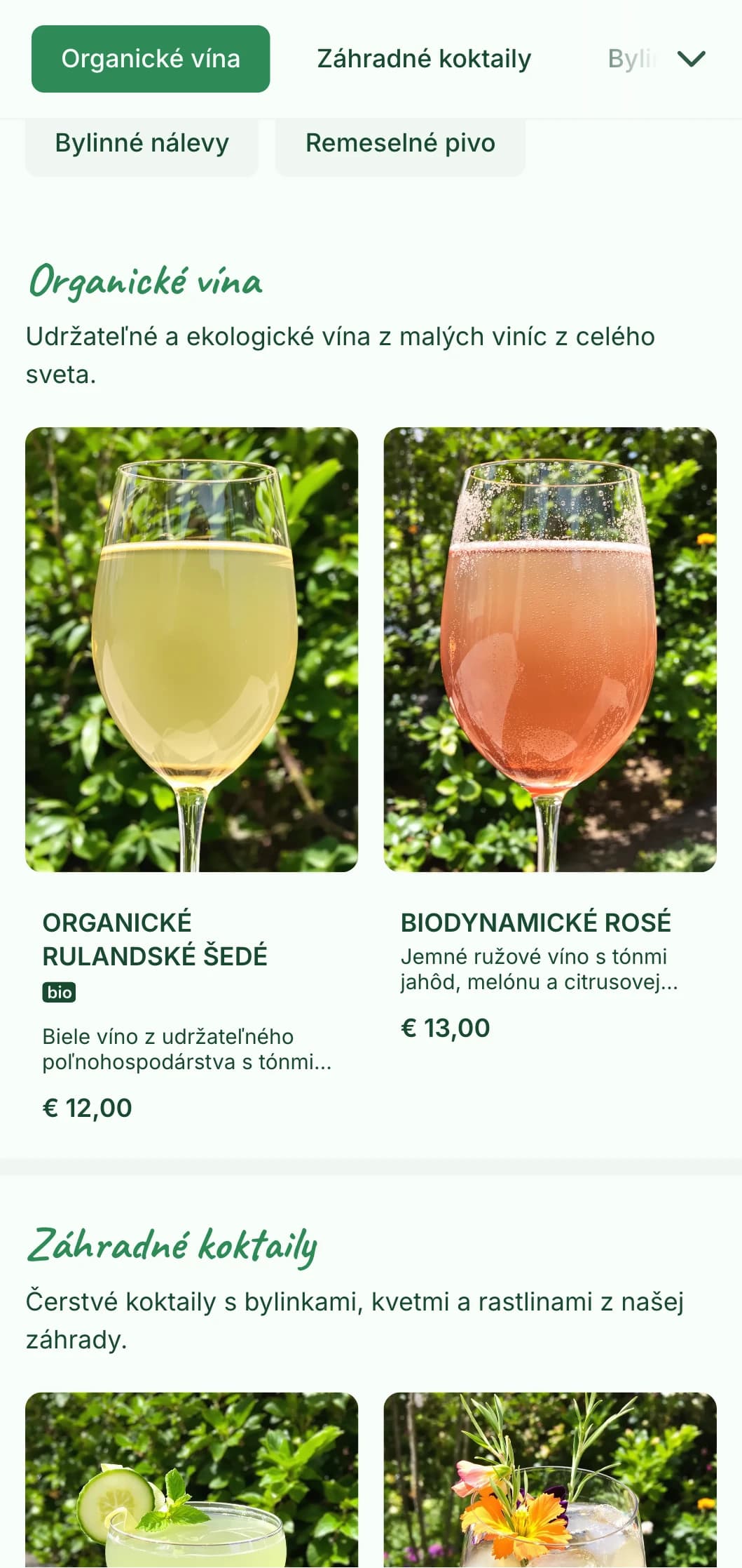 Svieži zelený dizajn s botanickými prvkami pre záhradné bary a terasy.