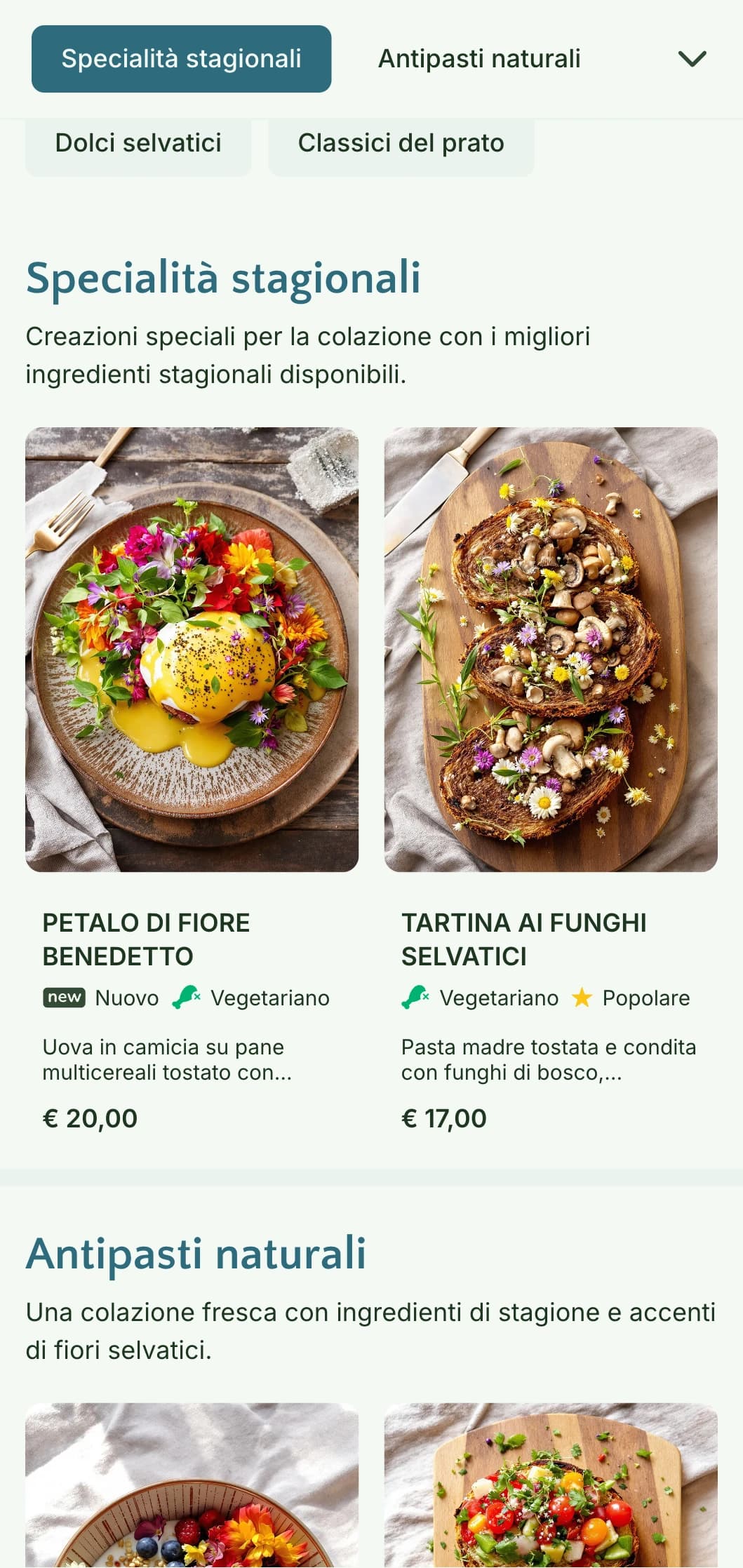 La cucina mattutina ispirata alla natura è caratterizzata da ingredienti di stagione e da una presentazione organica con influenze botaniche.