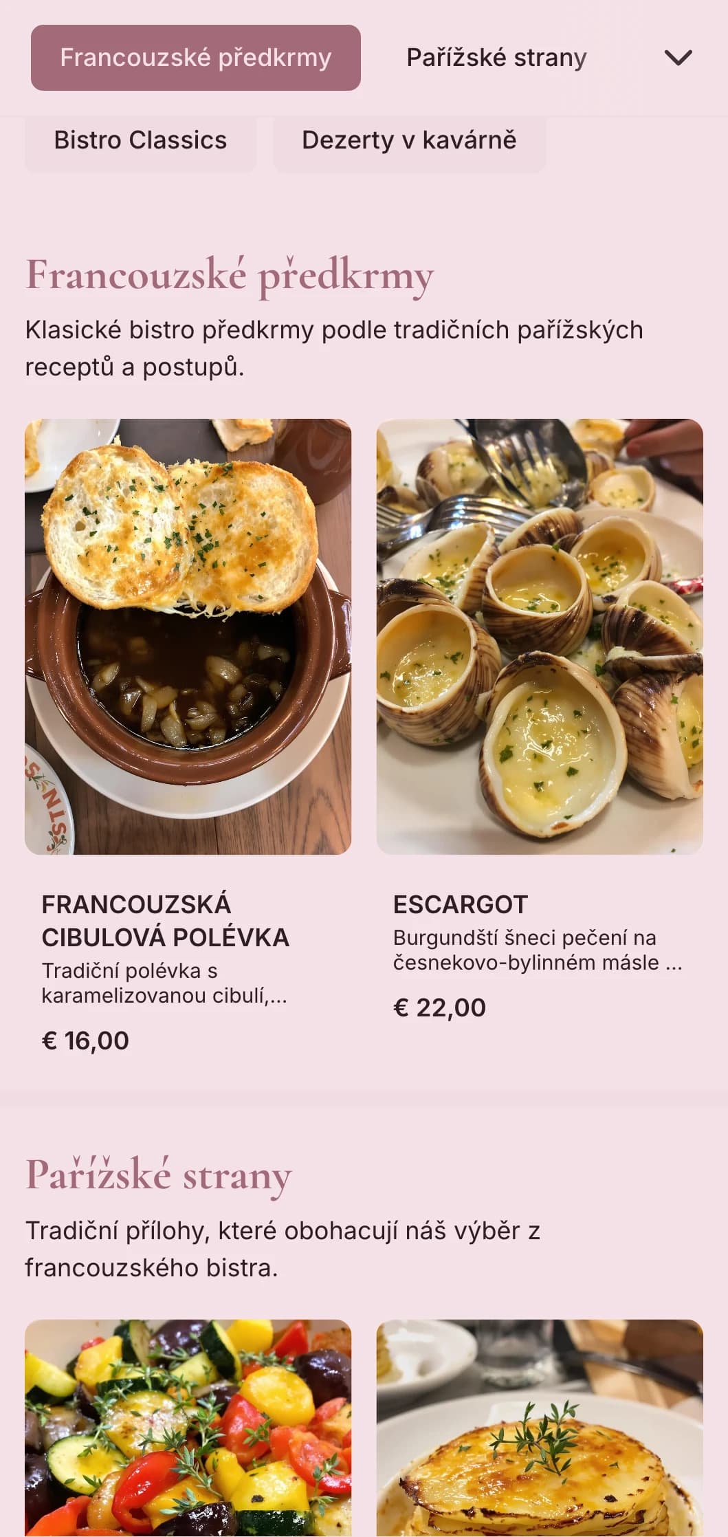 Klasický catering inspirovaný francouzskou kuchyní s oblíbenými pokrmy z bistra, vytříbenými technikami a elegantní, ale přesto přístupnou prezentací pro náročné akce.