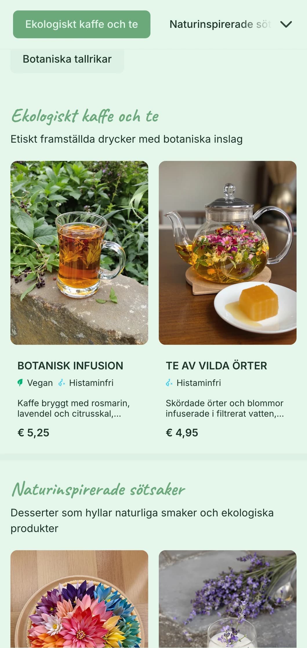 Fräsch design med grönt tema och botaniska element för trädgårdscaféer och ekologiska brunchställen.