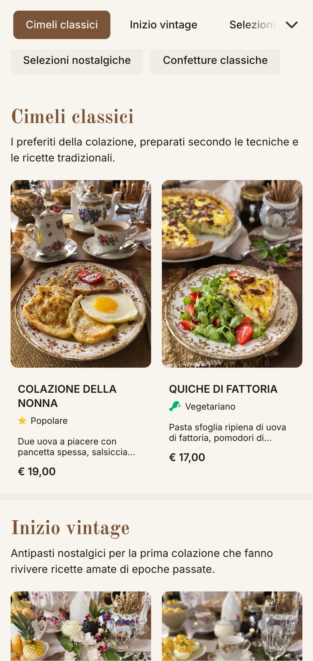Nostalgiche offerte mattutine ispirate alle amate ricette del passato, presentate con un'eleganza senza tempo.