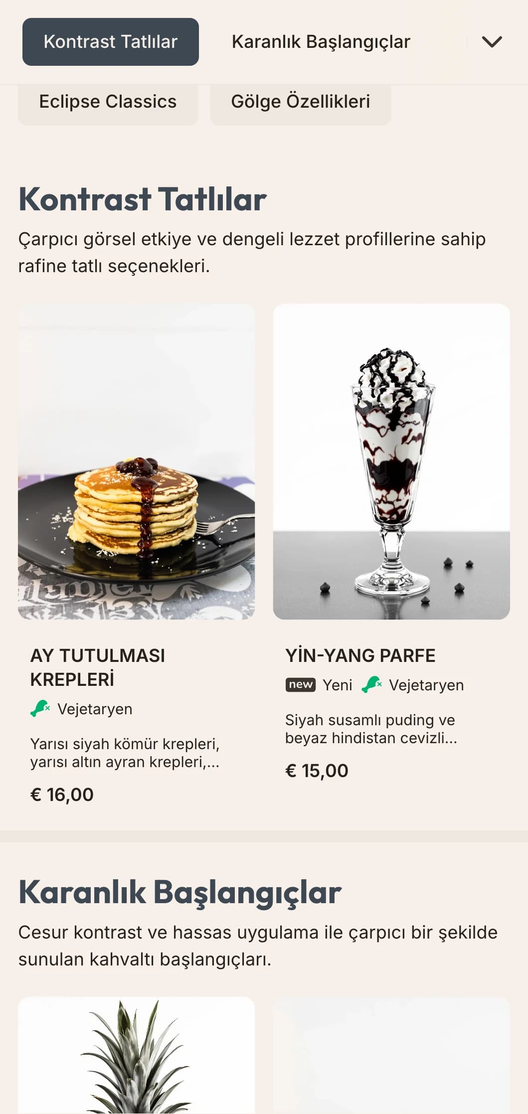 Keskin kontrast, hassas tabak ve cesur lezzet kombinasyonları içeren dramatik sabah yemekleri.