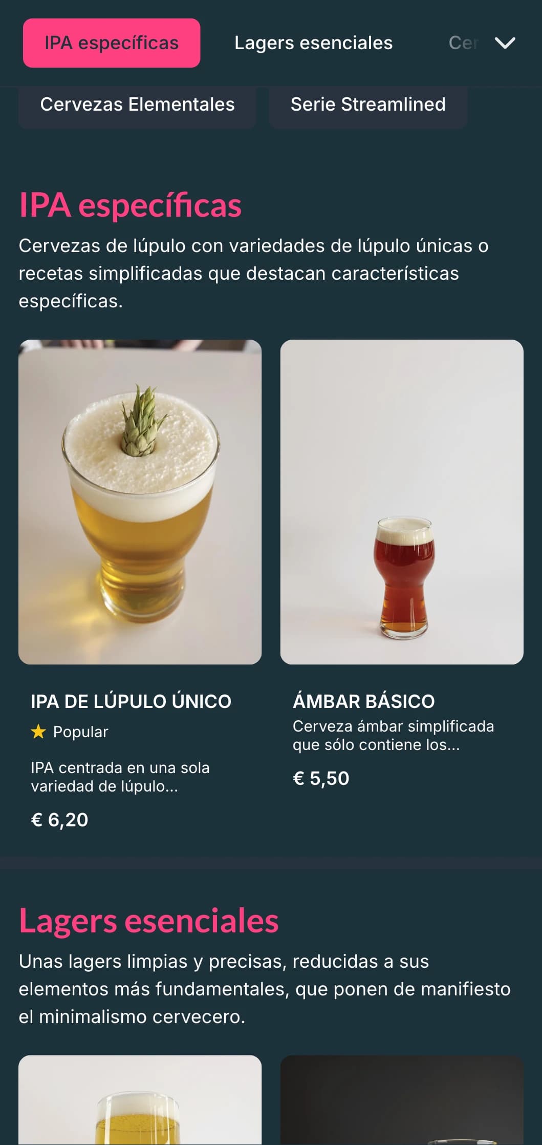 Diseño limpio y despejado con amplios espacios en blanco y tipografía esencial, ideal para microcervecerías modernas centradas en la sencillez.