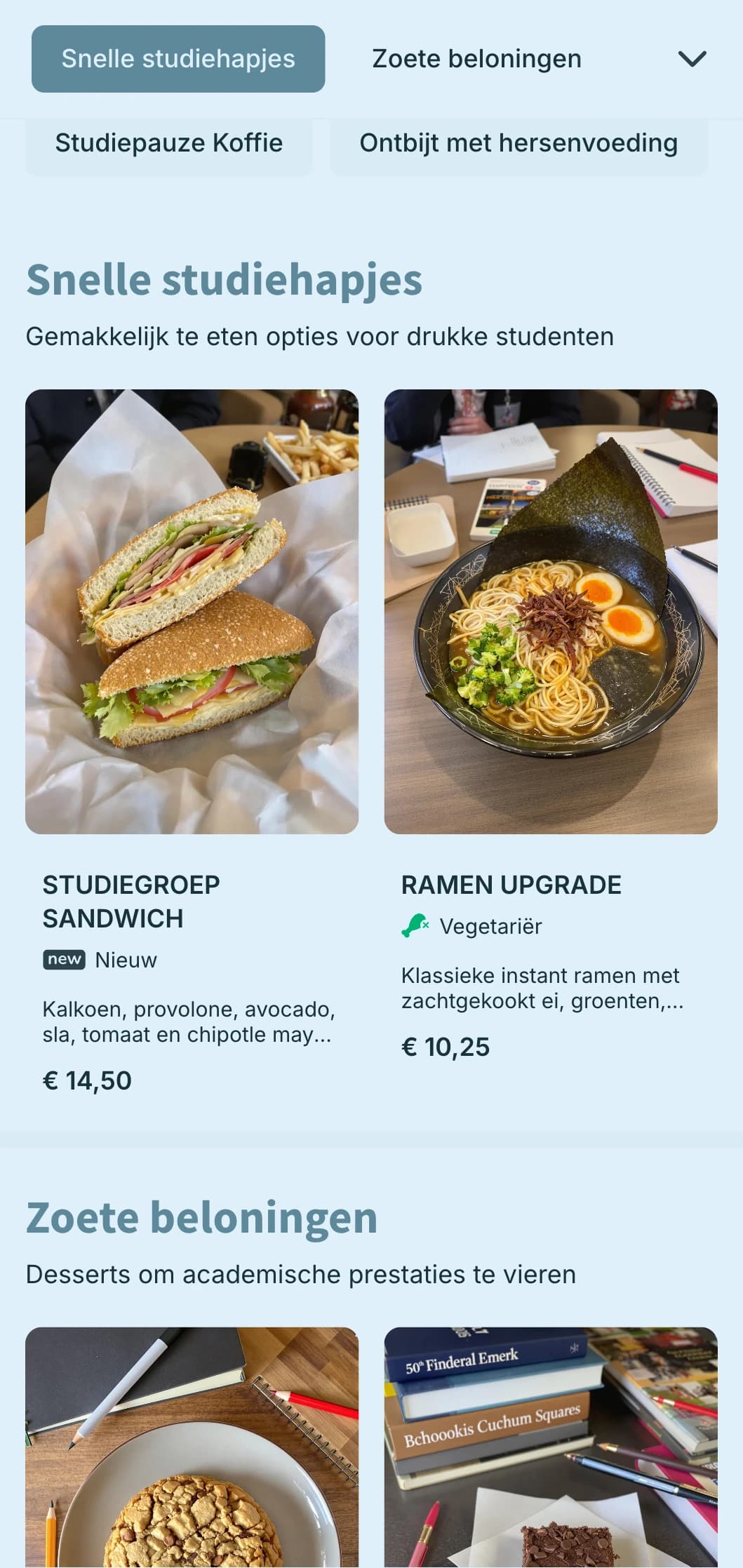 Energiek groenblauw ontwerp met jeugdige elementen voor campuscafés en hangplekken voor studenten.