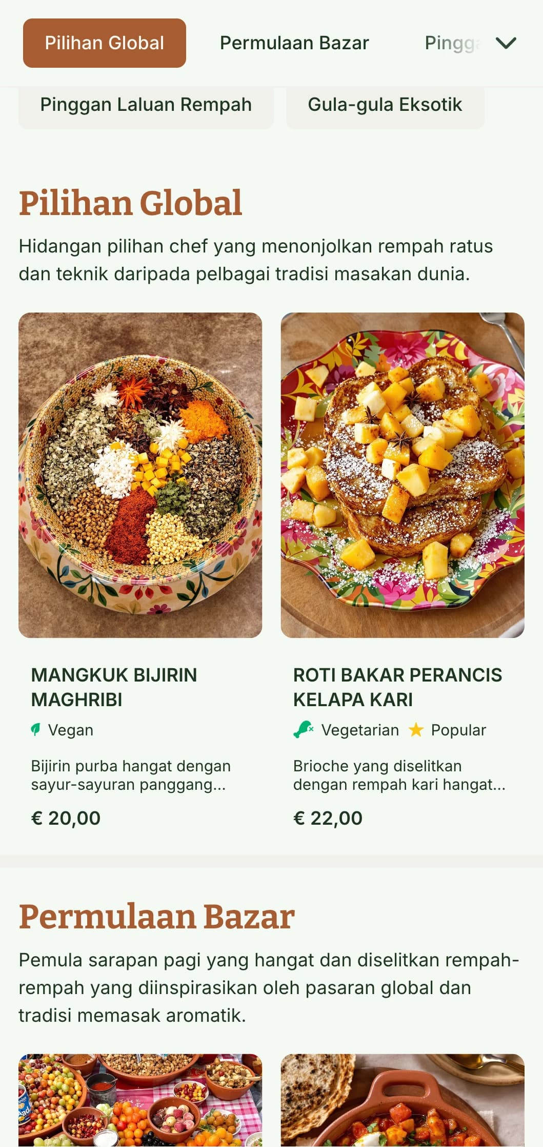 Templat sarapan tengah hari yang hangat dan berinspirasikan rempah ratus dengan warna yang kaya, sesuai untuk kafe yang menampilkan perisa sarapan global dan hidangan berempah.