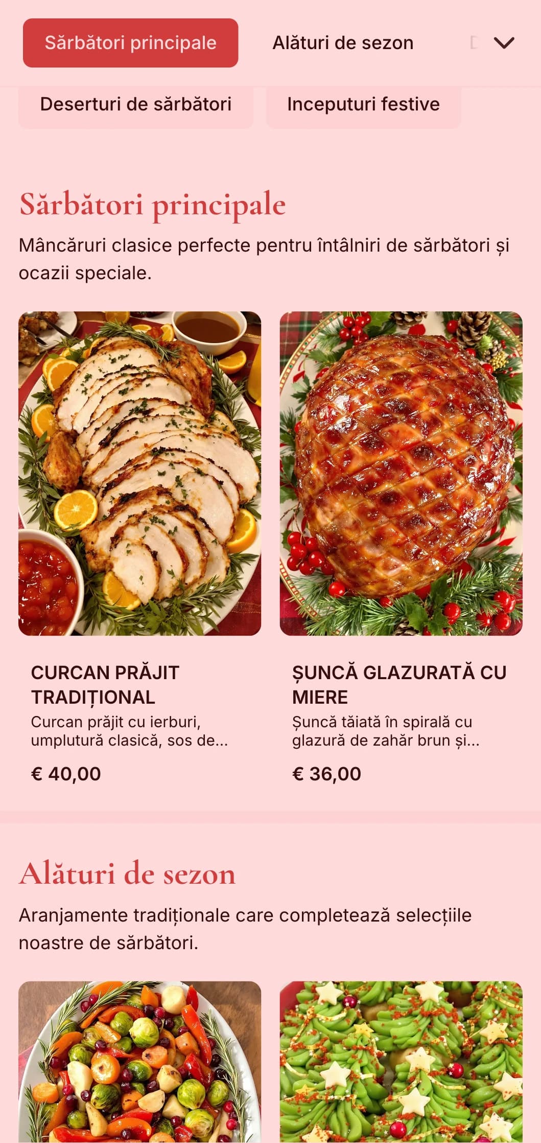 Catering tradițional pe tema sărbătorilor, cu specialități de sezon, prezentare festivă și elemente festive pentru întâlniri de iarnă și ocazii speciale.