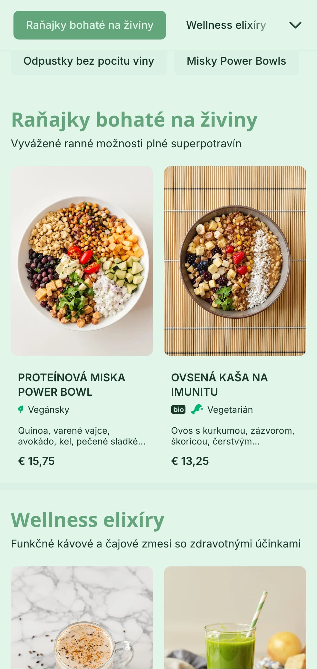 Svieži zelený dizajn s dôrazom na zdravé možnosti kaviarní a džúsových barov zameraných na wellness.