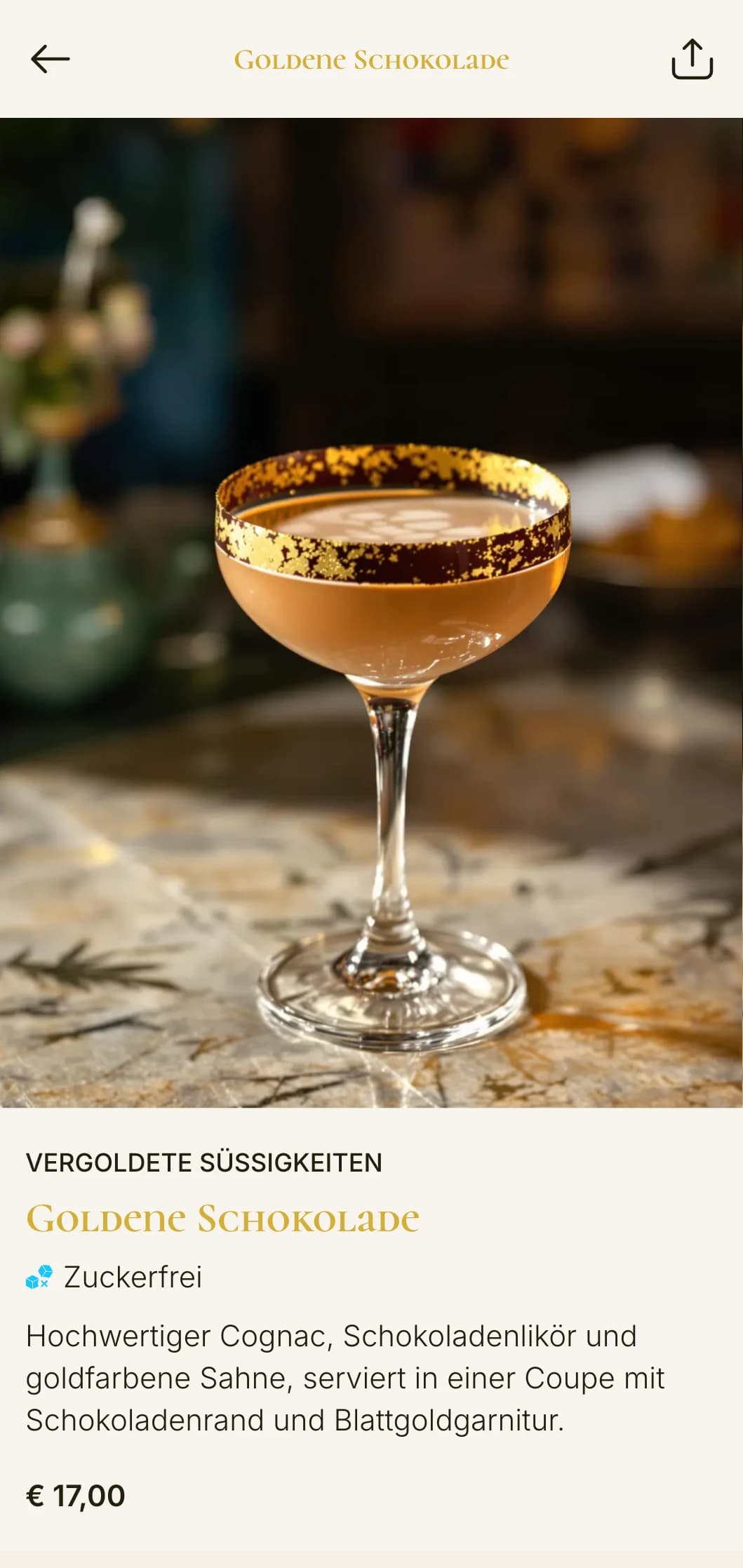 Ein luxuriöses, von den 1920er Jahren inspiriertes Design für gehobene Cocktailbars mit Goldakzenten und eleganter Vintage-Typografie.