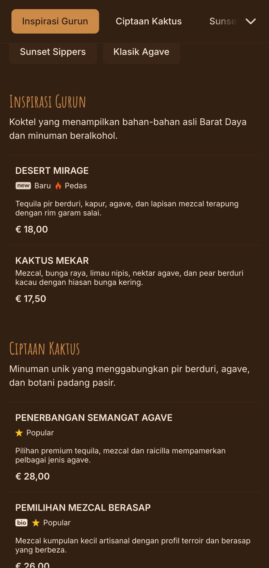 Palet hangat berinspirasikan gurun dengan motif barat daya untuk tequila dan bar mezcal.